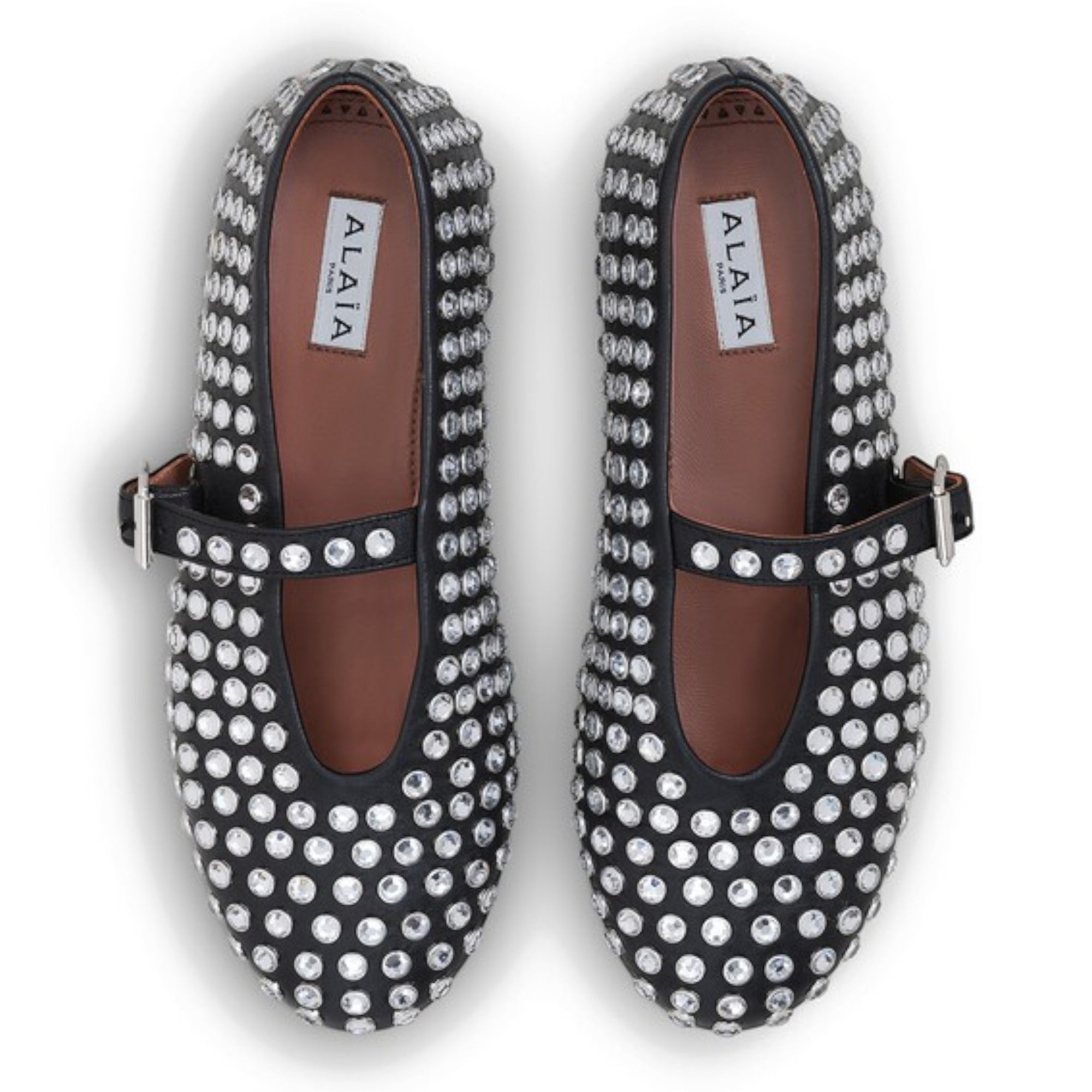 Crystal-Embellished Leather Ballerinas Black