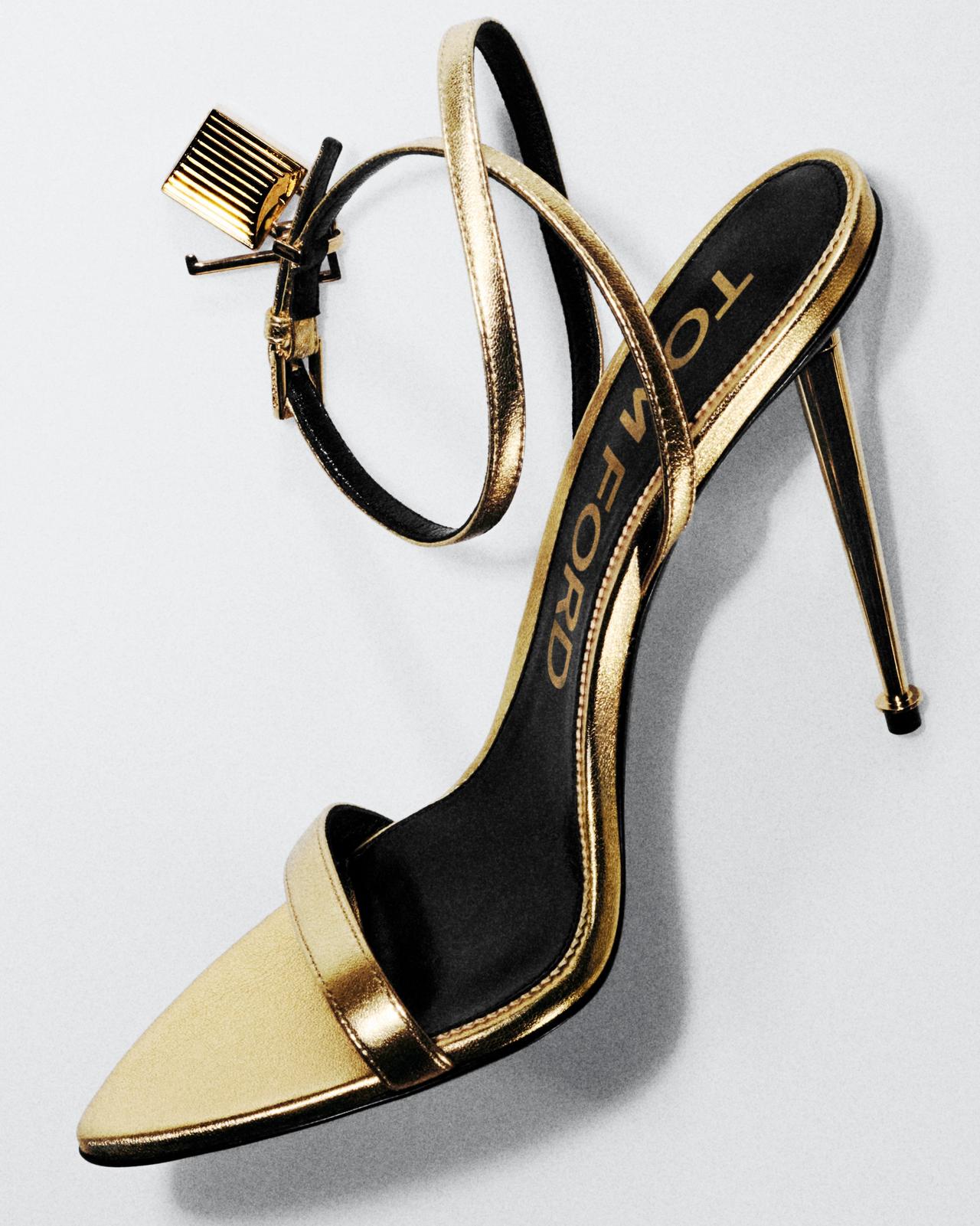 Padlock Pointy Naked Sandal Gold
