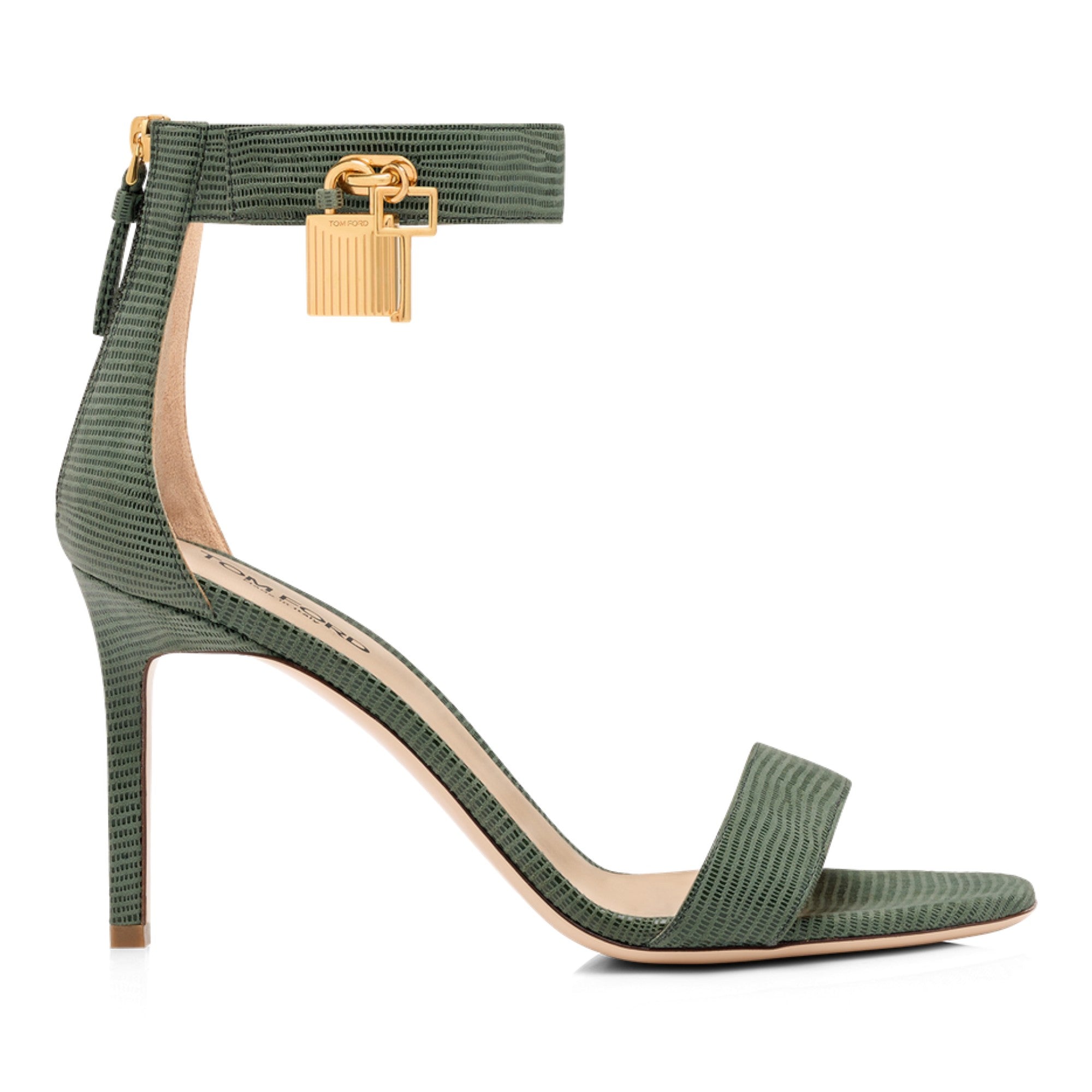 Padlock Sandal Lizard-Effect Suede