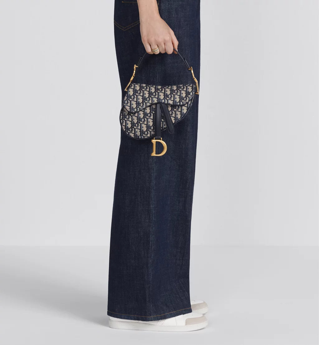 Dior Mini Saddle Bag with Strap in Blue Oblique Jacquard