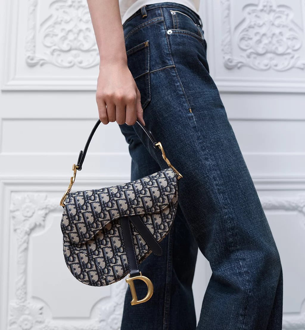 Dior Small Saddle Bag with Strap in Blue Dior Oblique Jacquard