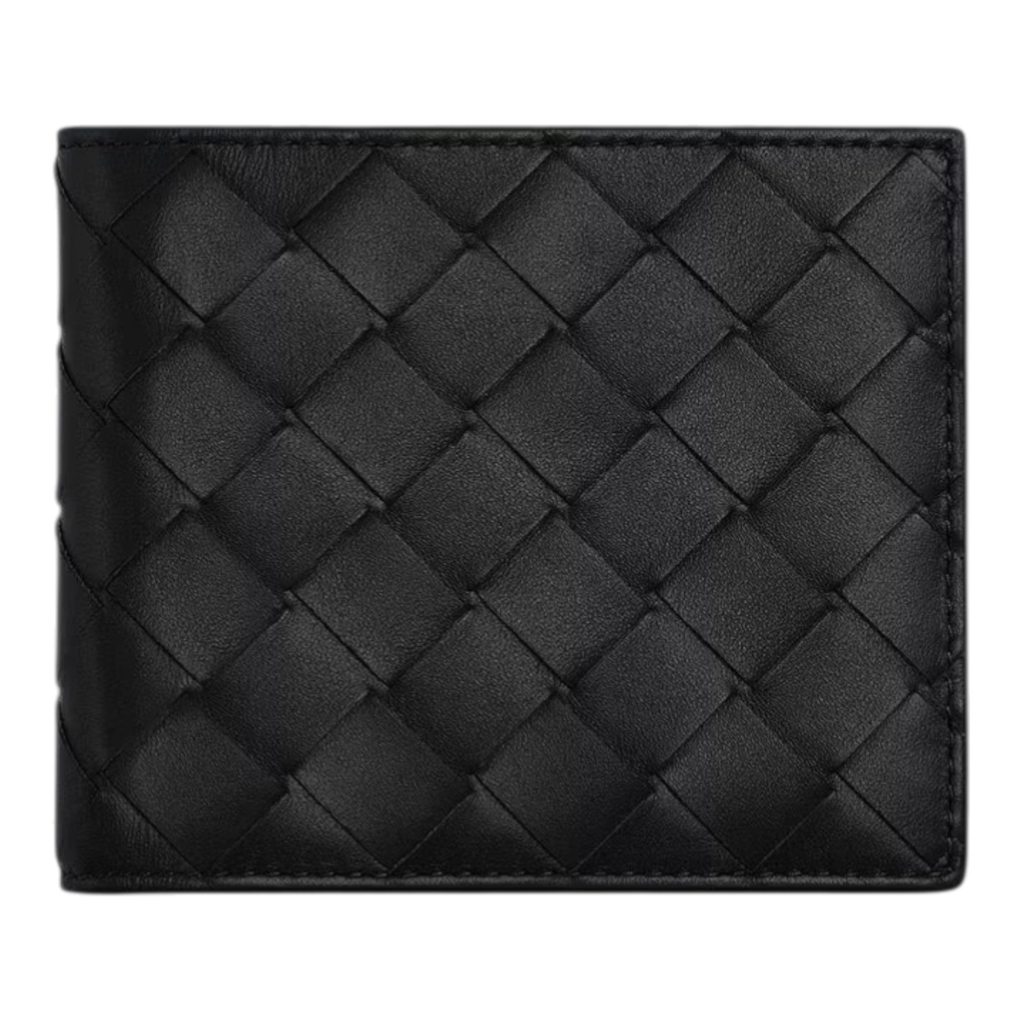 Bottega Veneta Intrecciato Bi-Fold Wallet in Black with Brown Interior
