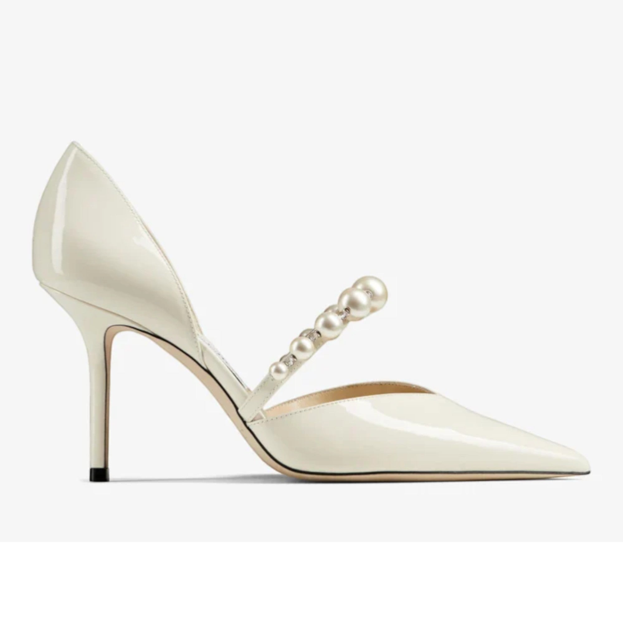 Aurelie 85 Latte Patent Leather with Pearl Embellishment