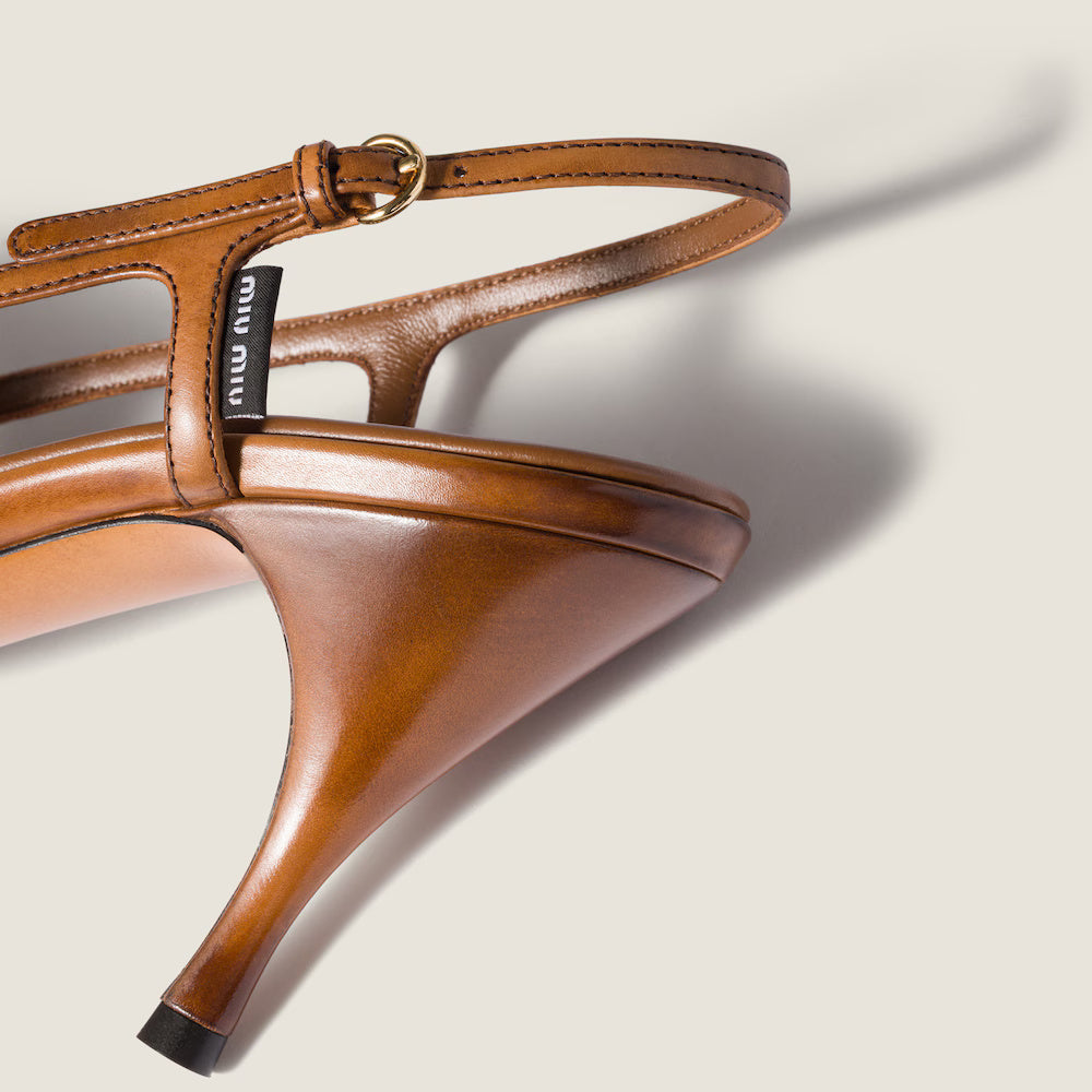 Leather Slingback Pumps 85 mm Cognac