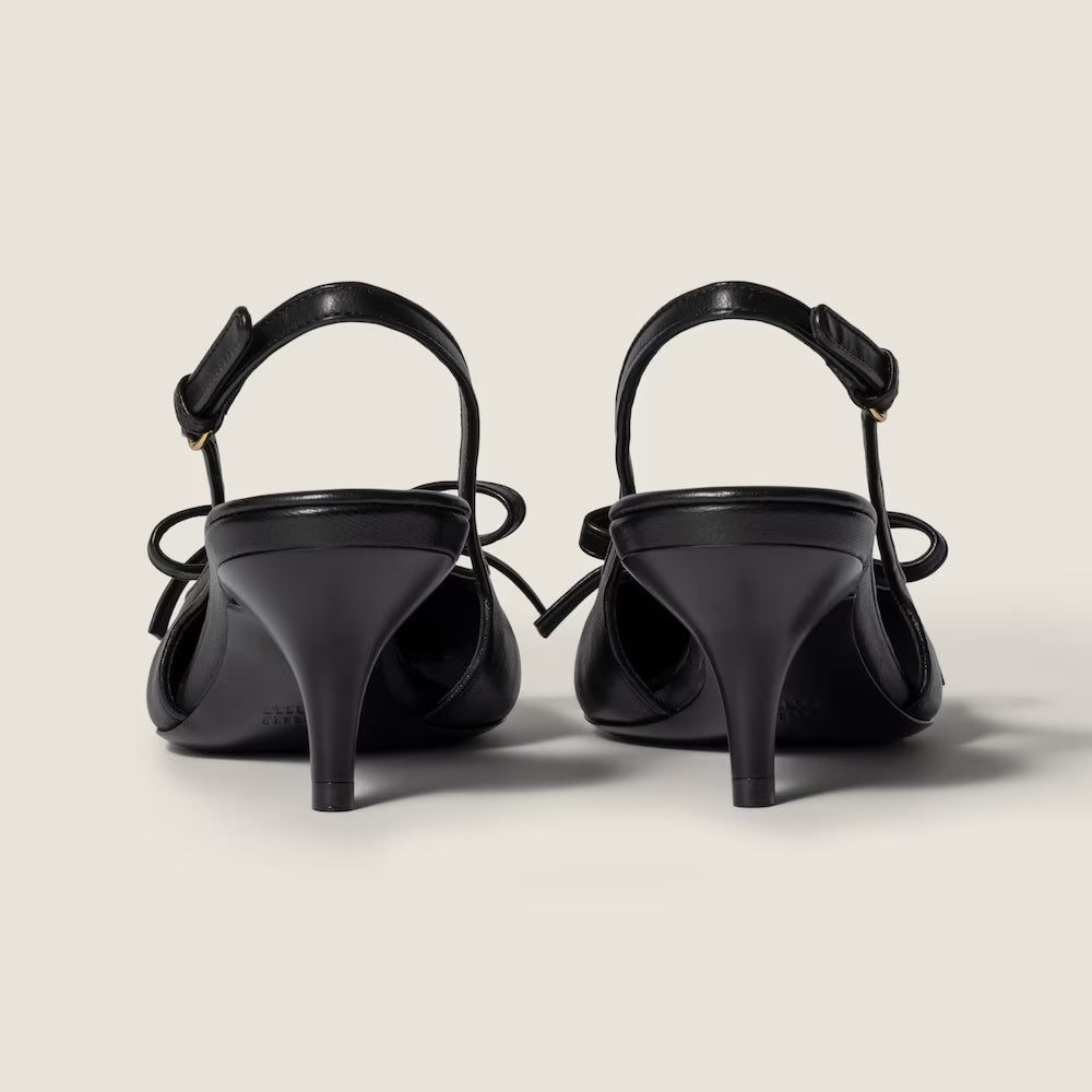 Leather Slingback Pumps with Bow 55 mm Black