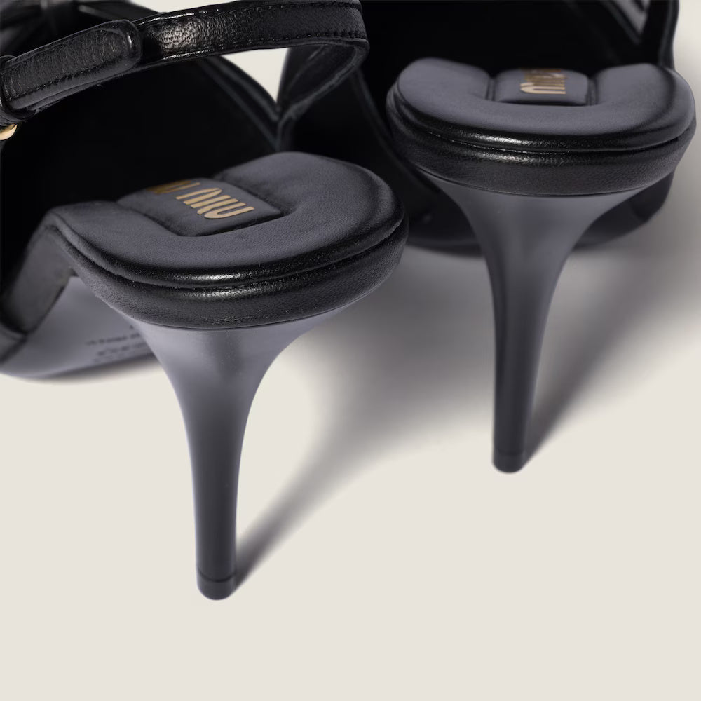 Leather Slingback Pumps with Bow Black