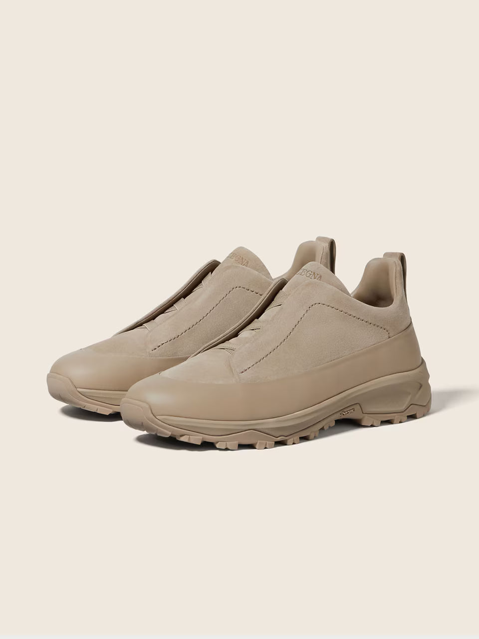 Zegna Light Taupe Leather and Suede Triple Stitch™ Monte Sneakers