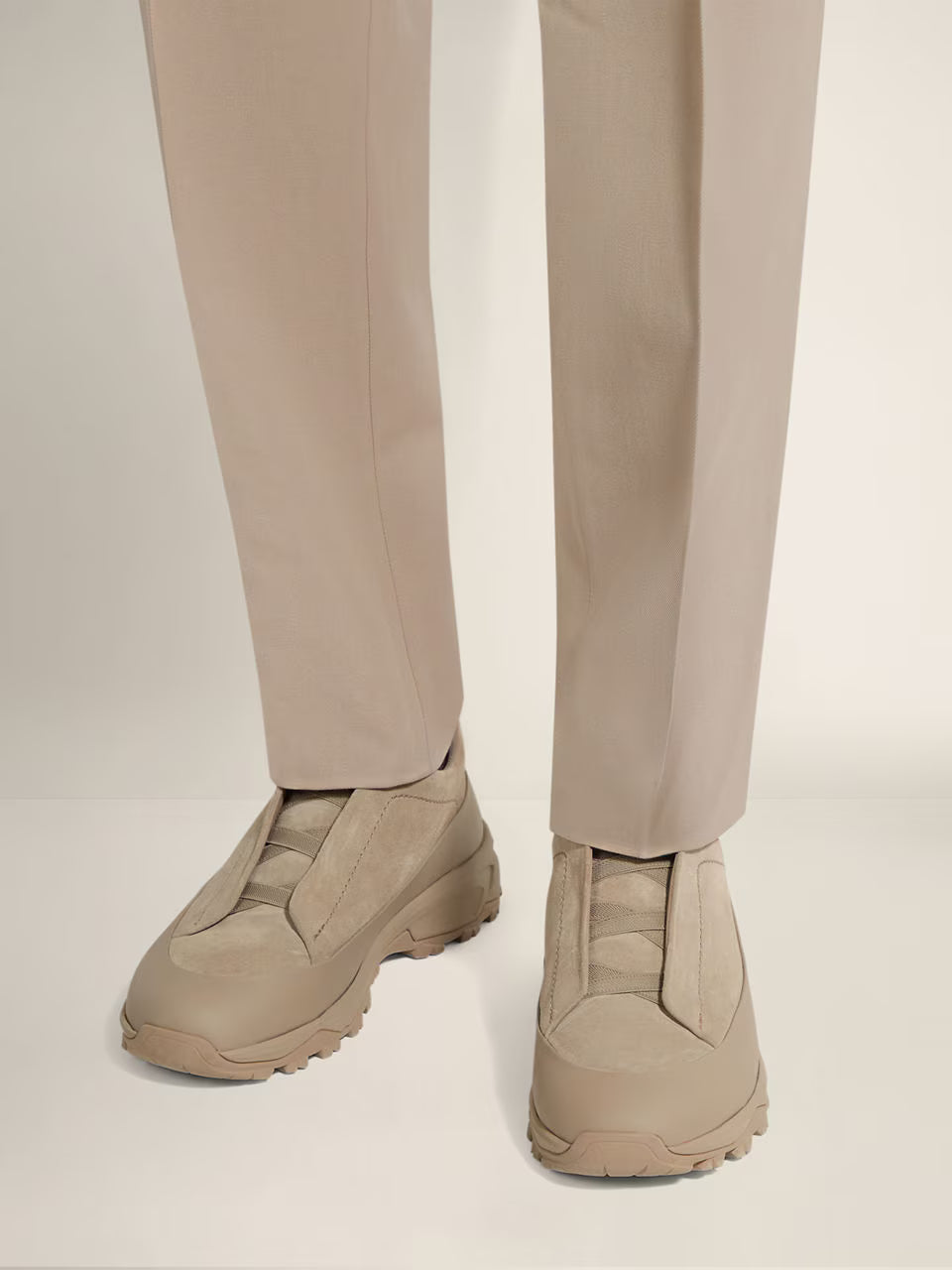 Zegna Light Taupe Leather and Suede Triple Stitch™ Monte Sneakers