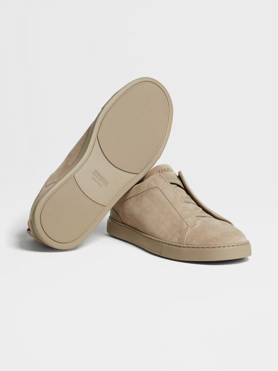 Zegna Light Taupe Suede Triple Stitch™ Sneakers