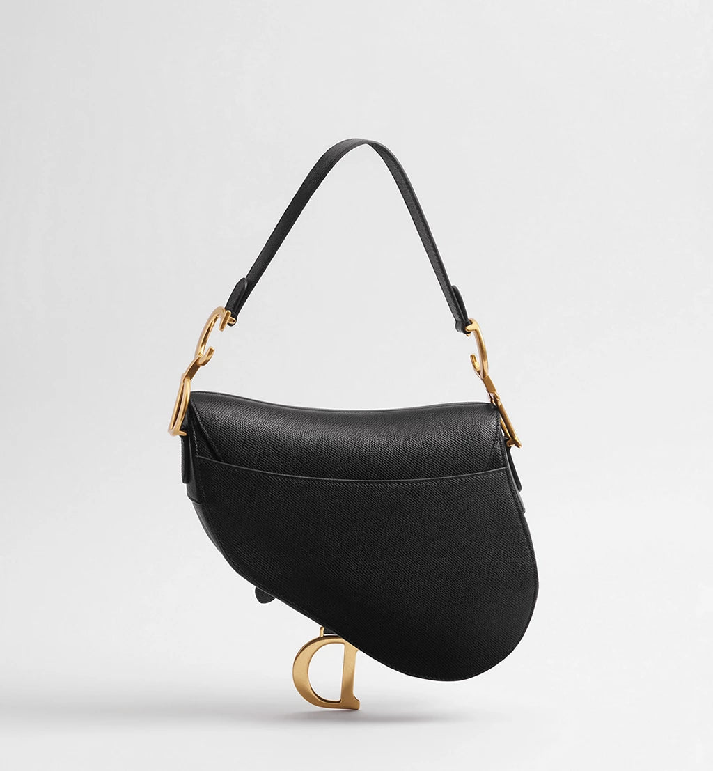 Dior Saddle Bag with Strap in Black Grained Calfskin