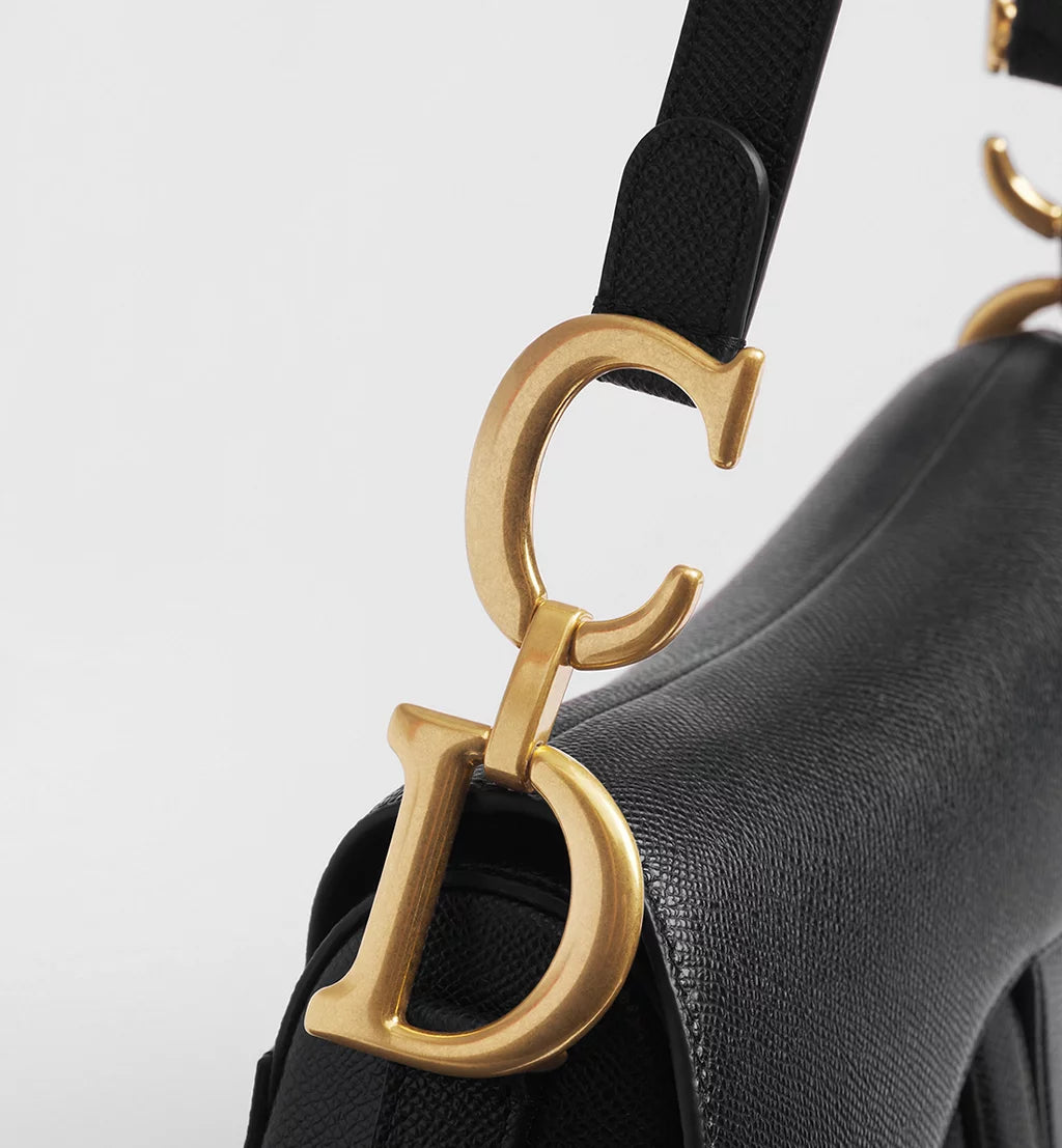 Dior Saddle Bag with Strap in Black Grained Calfskin