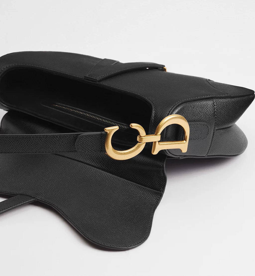 Dior Saddle Bag with Strap in Black Grained Calfskin