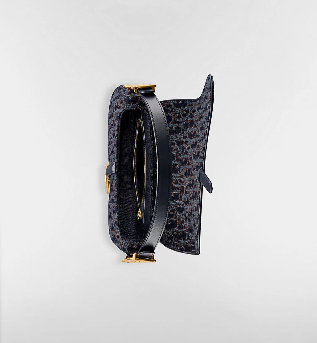 Dior Saddle Bag with Strap in Blue and Tobacco Oblique Denim