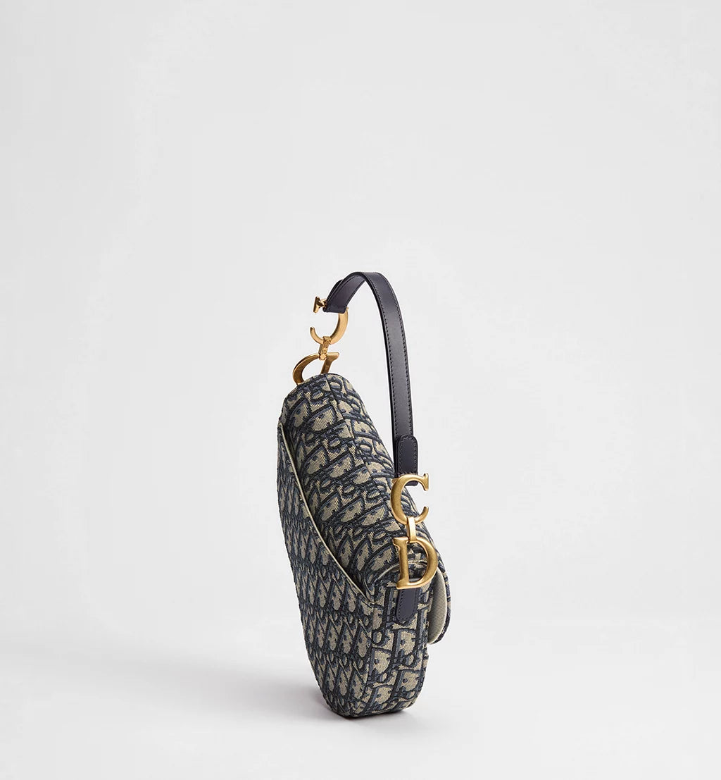 Dior Small Saddle Bag with Strap in Blue Dior Oblique Jacquard