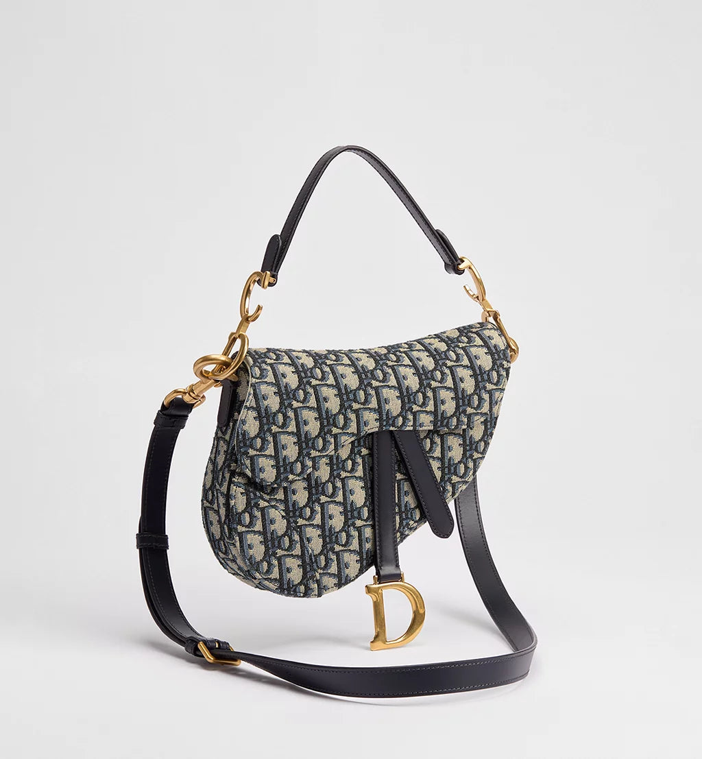 Dior Small Saddle Bag with Strap in Blue Dior Oblique Jacquard