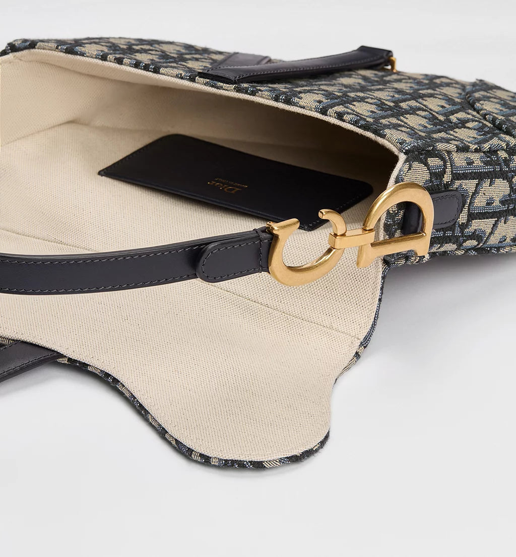 Dior Small Saddle Bag with Strap in Blue Dior Oblique Jacquard