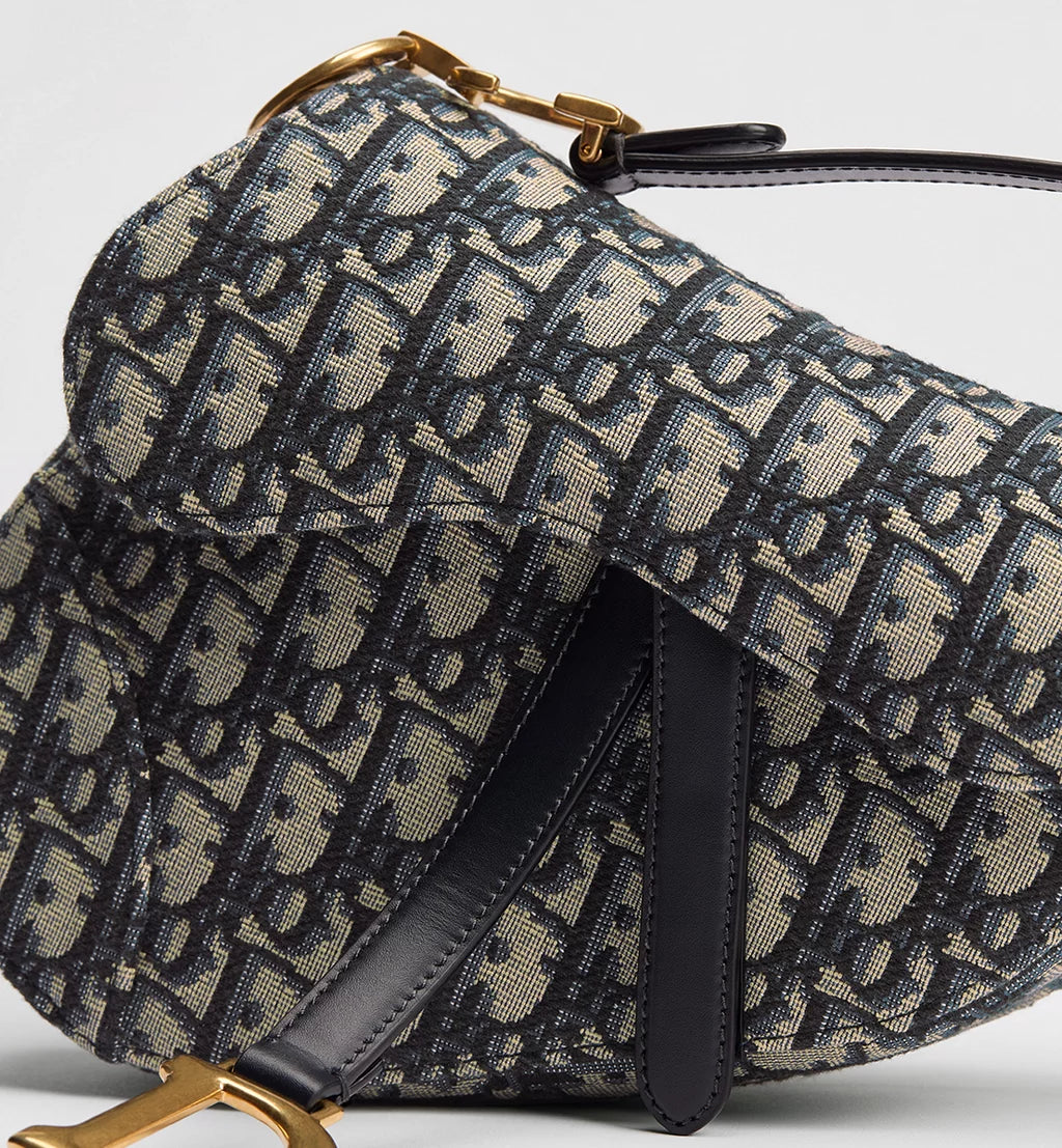 Dior Small Saddle Bag with Strap in Blue Dior Oblique Jacquard