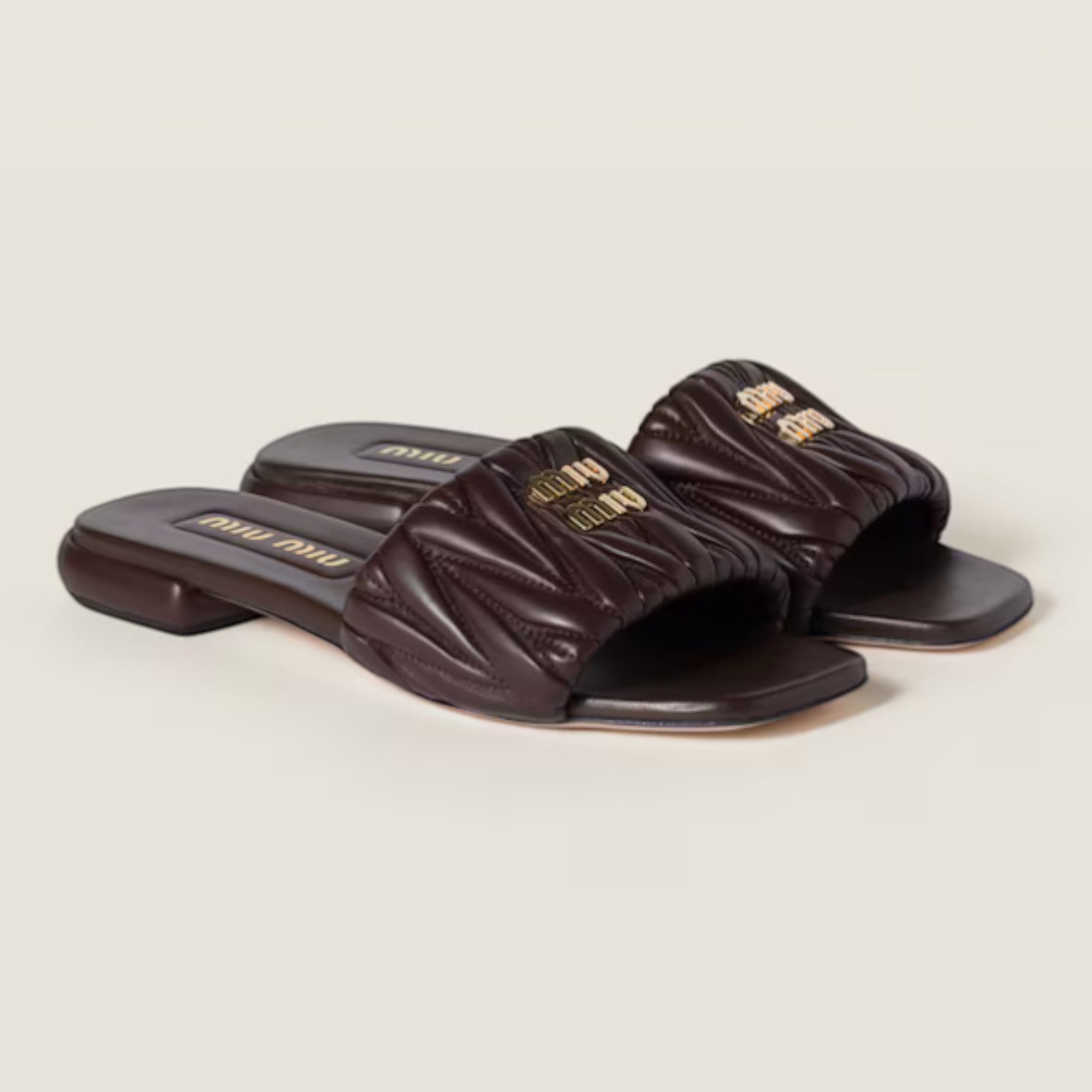 Matelassé Nappa Leather Slides Briarwood