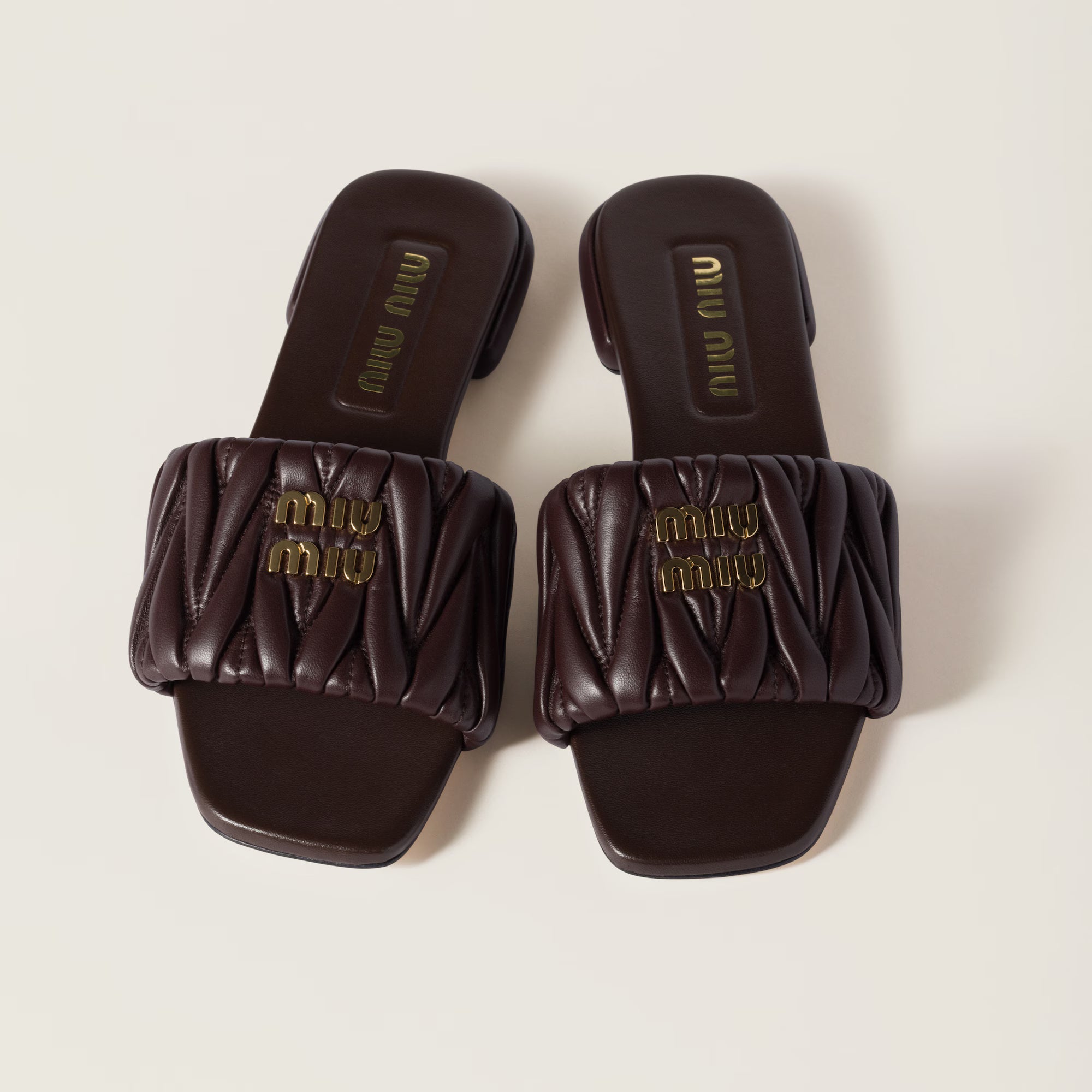 Matelassé Nappa Leather Slides Briarwood