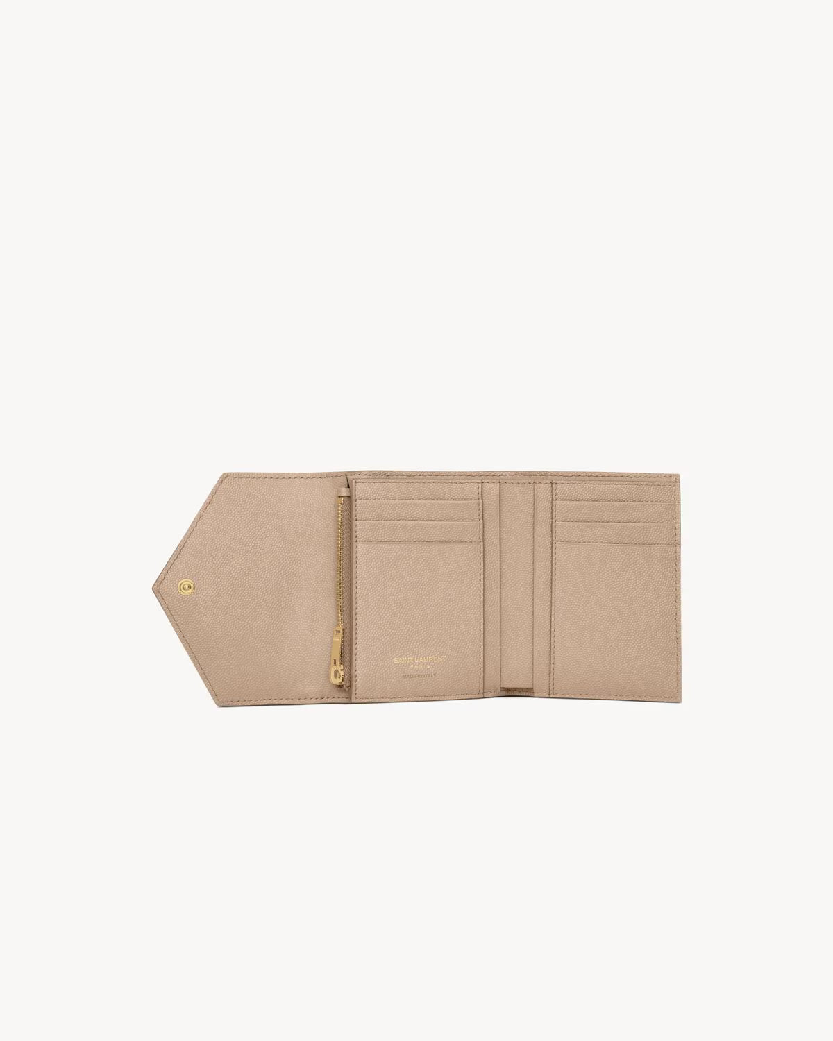 Saint Laurent Cassandre Matelassé Compact Tri-Fold Wallet in Grain de Poudre Leather