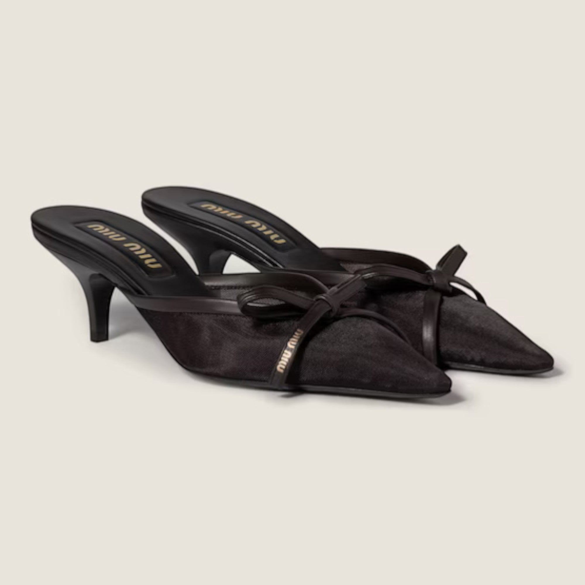 Mesh Fabric Heeled Mules 55 mm Dark Brown