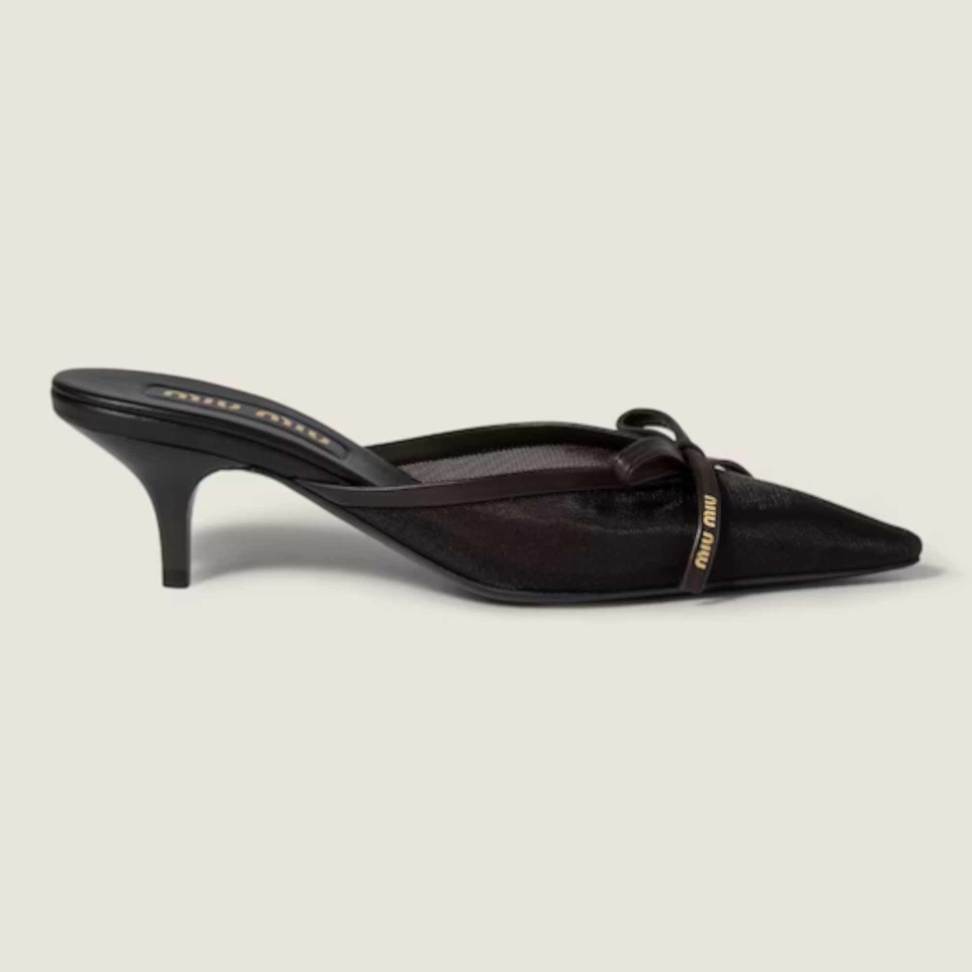 Mesh Fabric Heeled Mules 55 mm Dark Brown