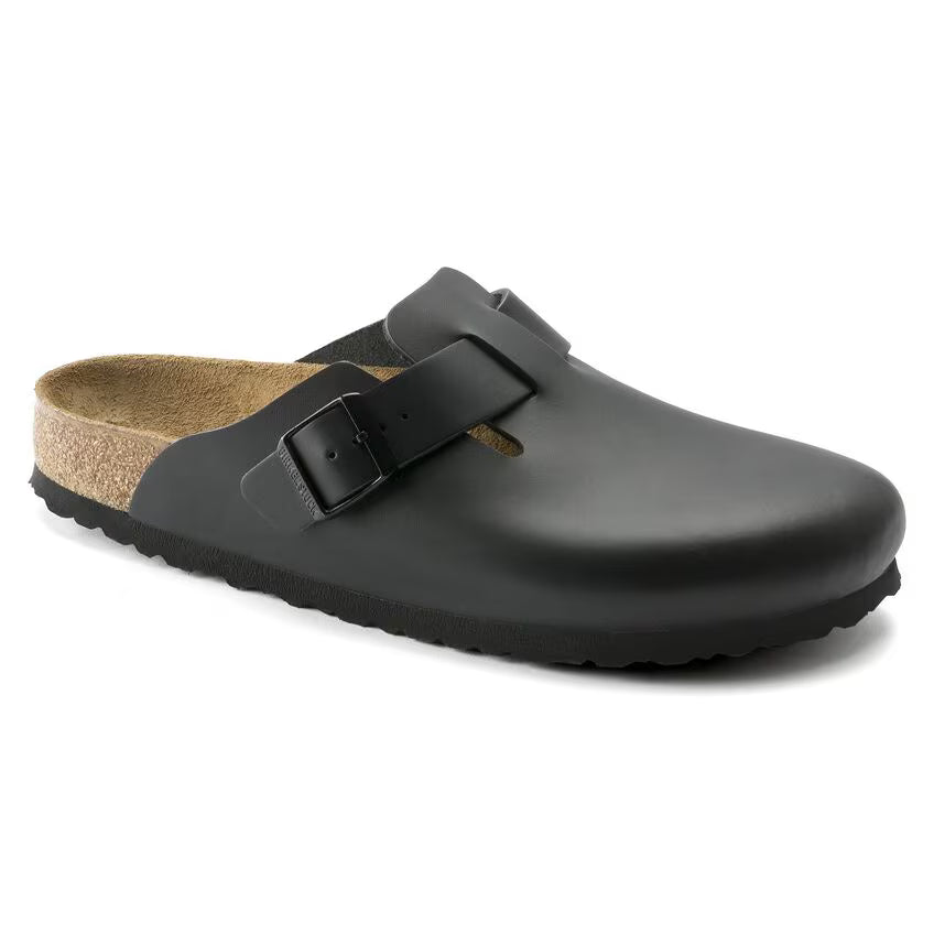 Birkenstock Boston Soft Footbed in Black Natural Leather