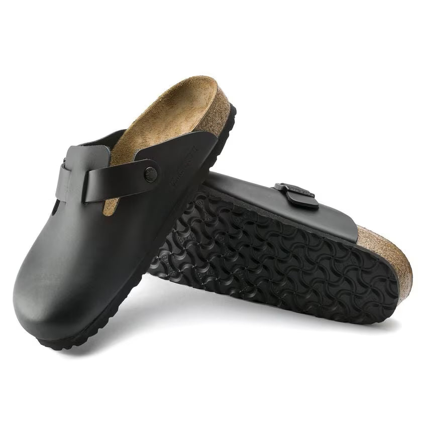 Birkenstock Boston Soft Footbed in Black Natural Leather