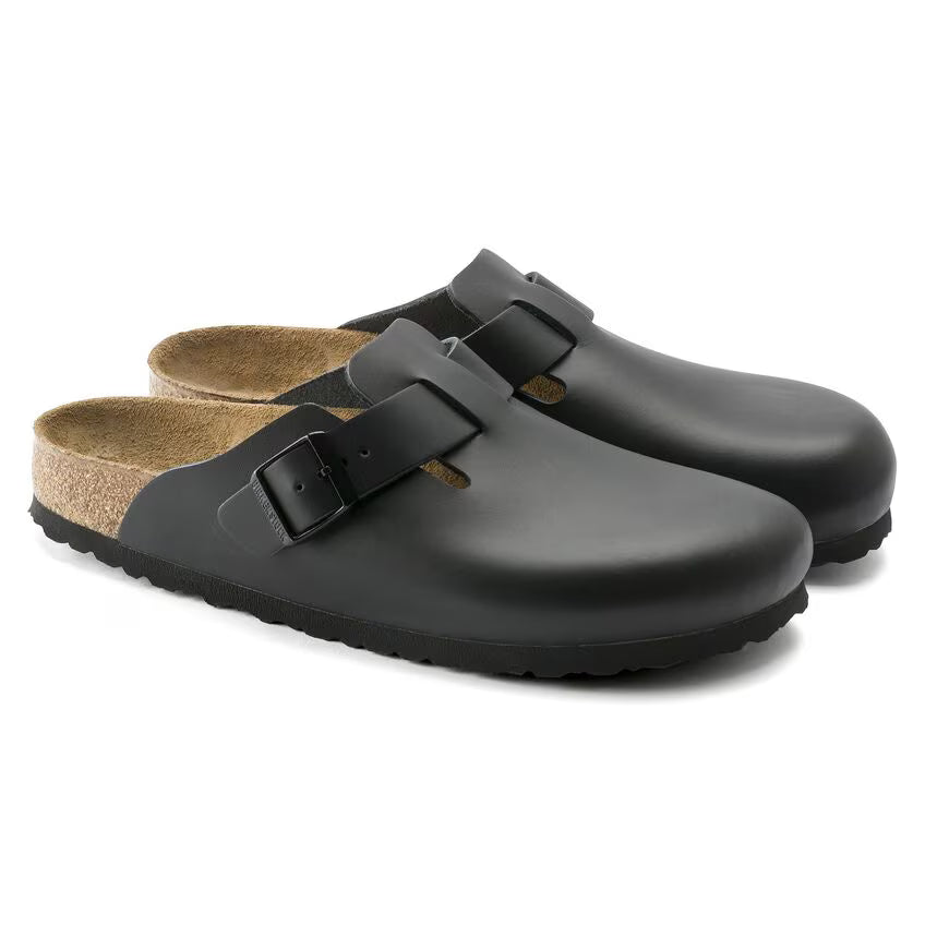 Birkenstock Boston Soft Footbed in Black Natural Leather
