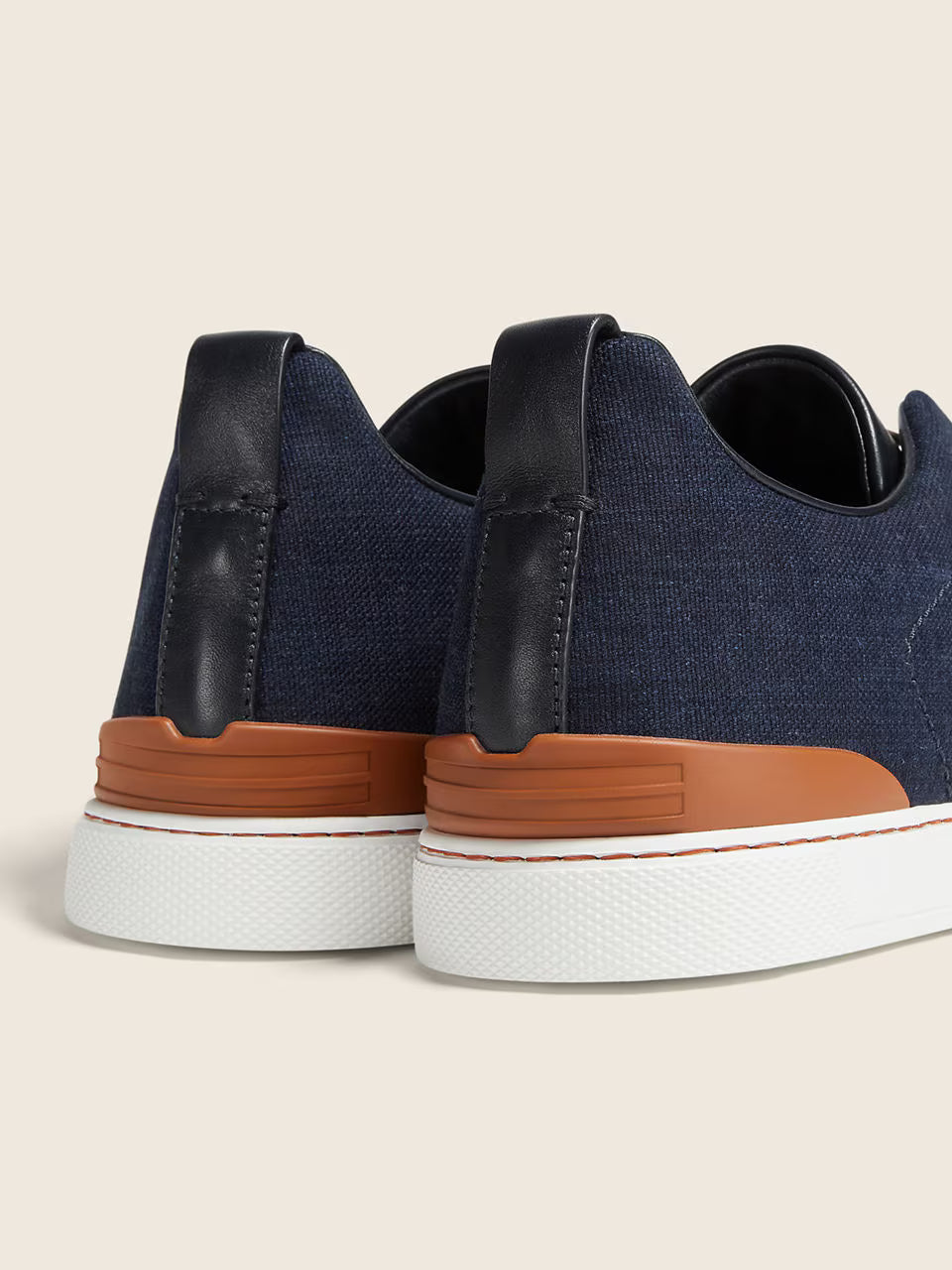 Zegna Navy Blue Cotton Denim Triple Stitch™ Sneakers