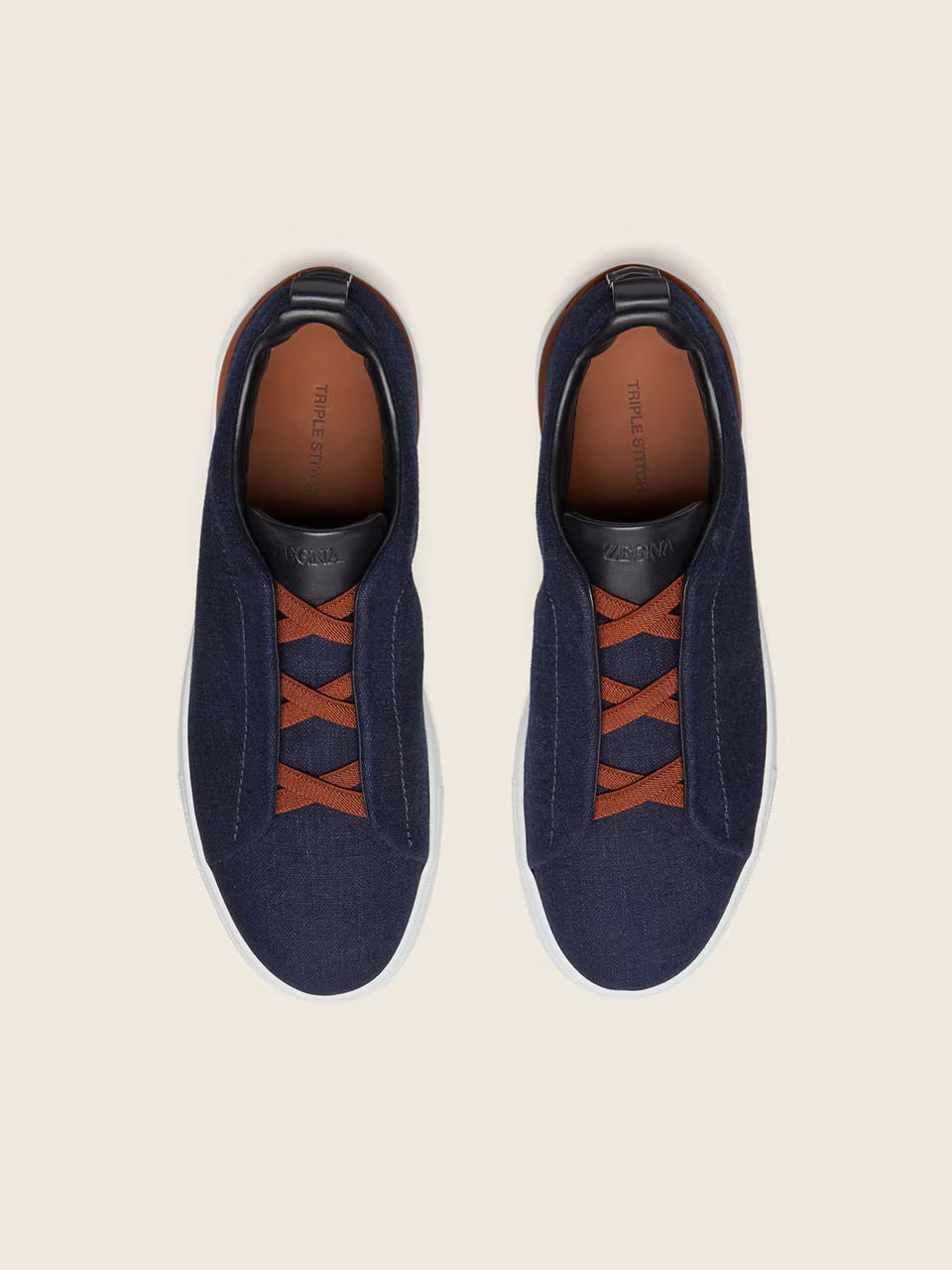 Zegna Navy Blue Cotton Denim Triple Stitch™ Sneakers