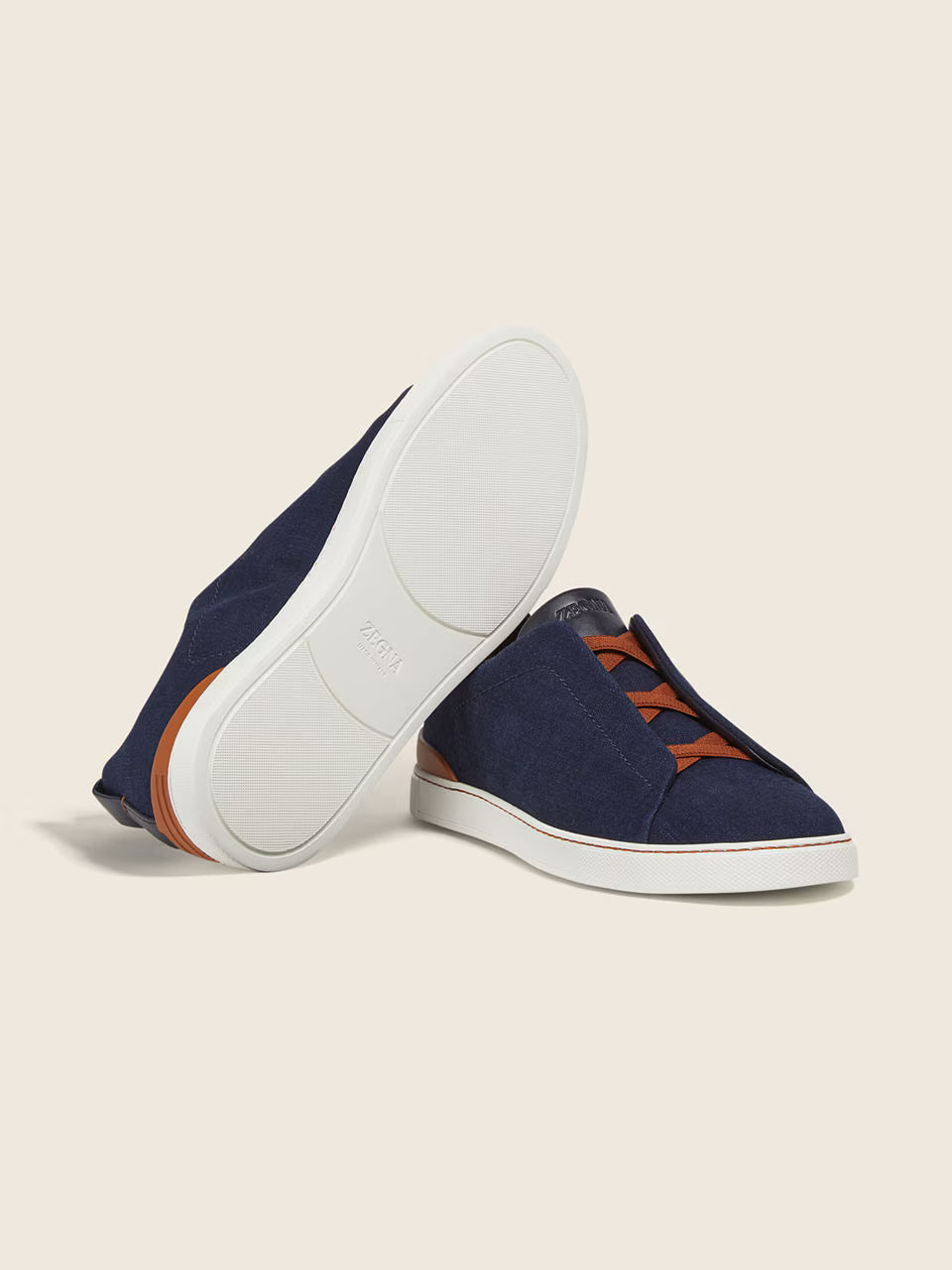 Zegna Navy Blue Cotton Denim Triple Stitch™ Sneakers