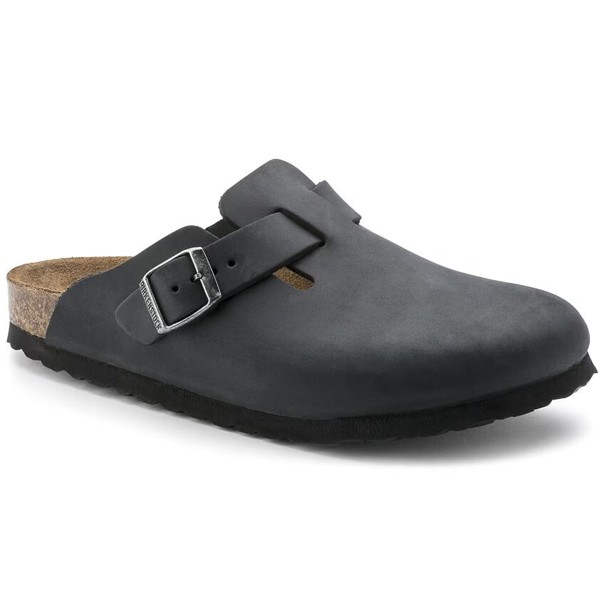 Birkenstock Boston Soft Footbed in Black Oiled Leather