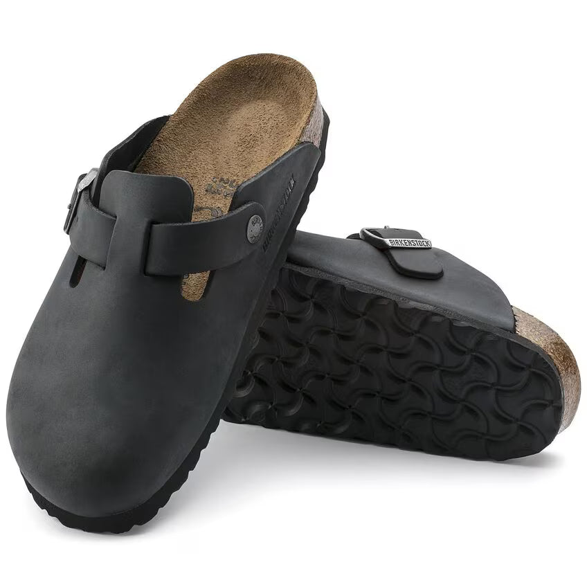 Birkenstock Boston Soft Footbed in Black Oiled Leather