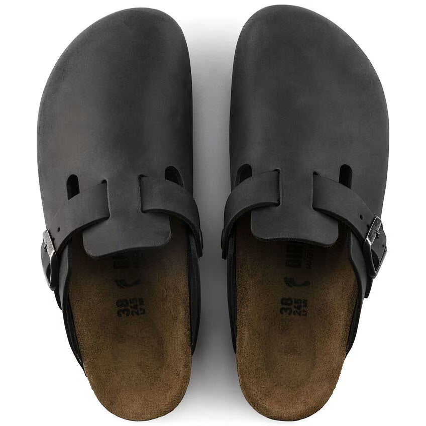 Birkenstock Boston Soft Footbed in Black Oiled Leather