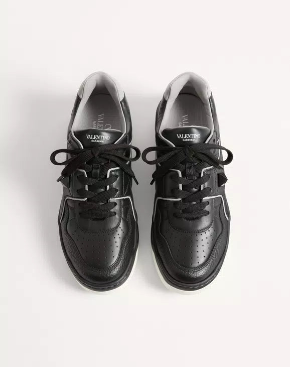 Valentino One Stud Low-Top Nappa Sneaker Black Grey
