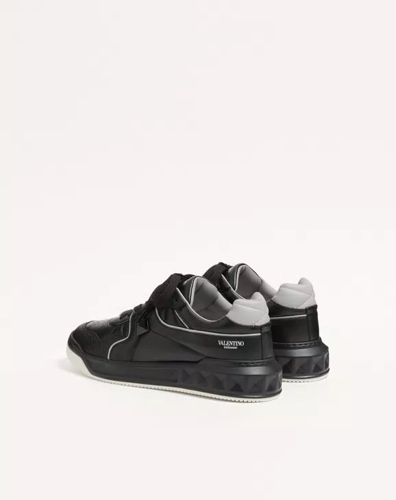 Valentino One Stud Low-Top Nappa Sneaker Black Grey