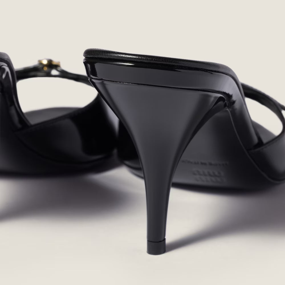 Patent Leather Mules with Buckle 75 mm Black