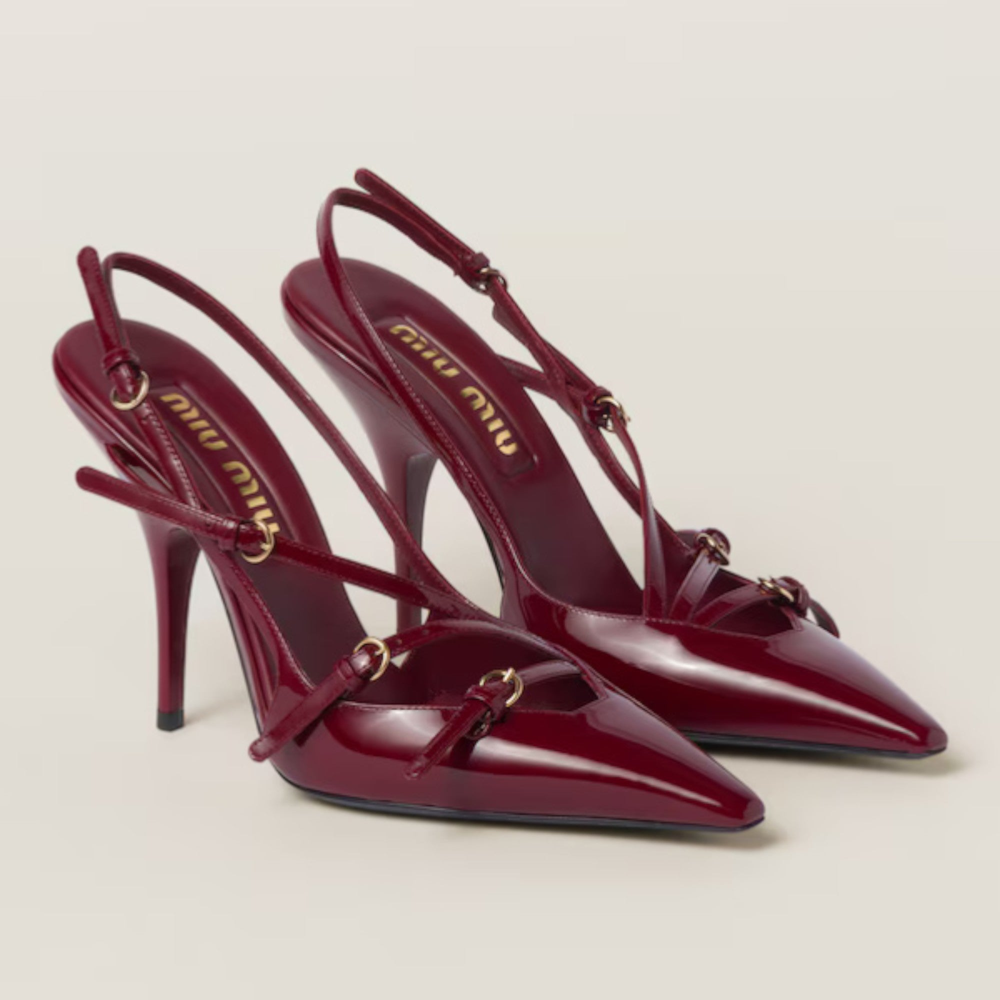 Patent Leather Slingbacks with Buckles 105 mm Crimson