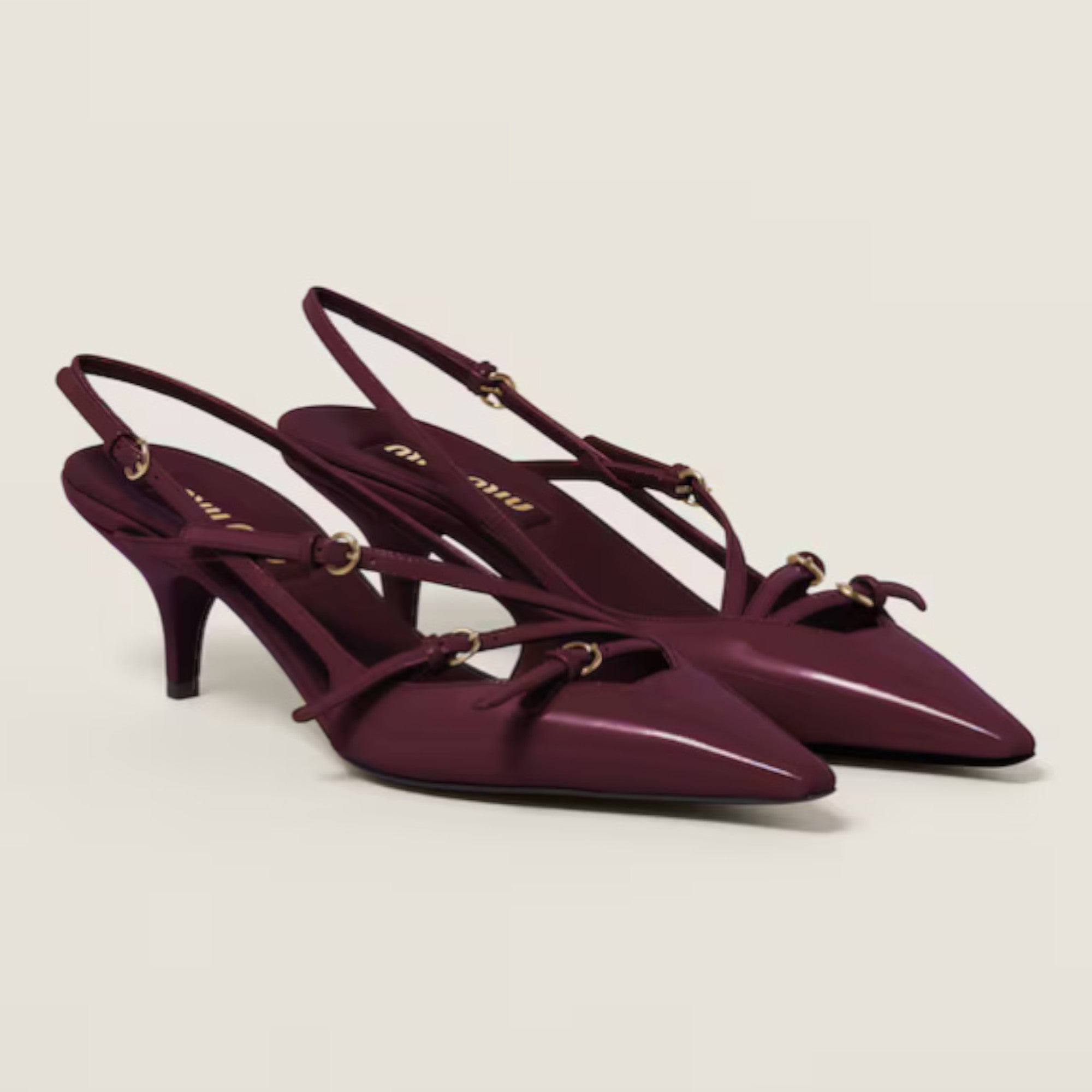 Patent Leather Slingbacks with Buckles 55 mm Crimson