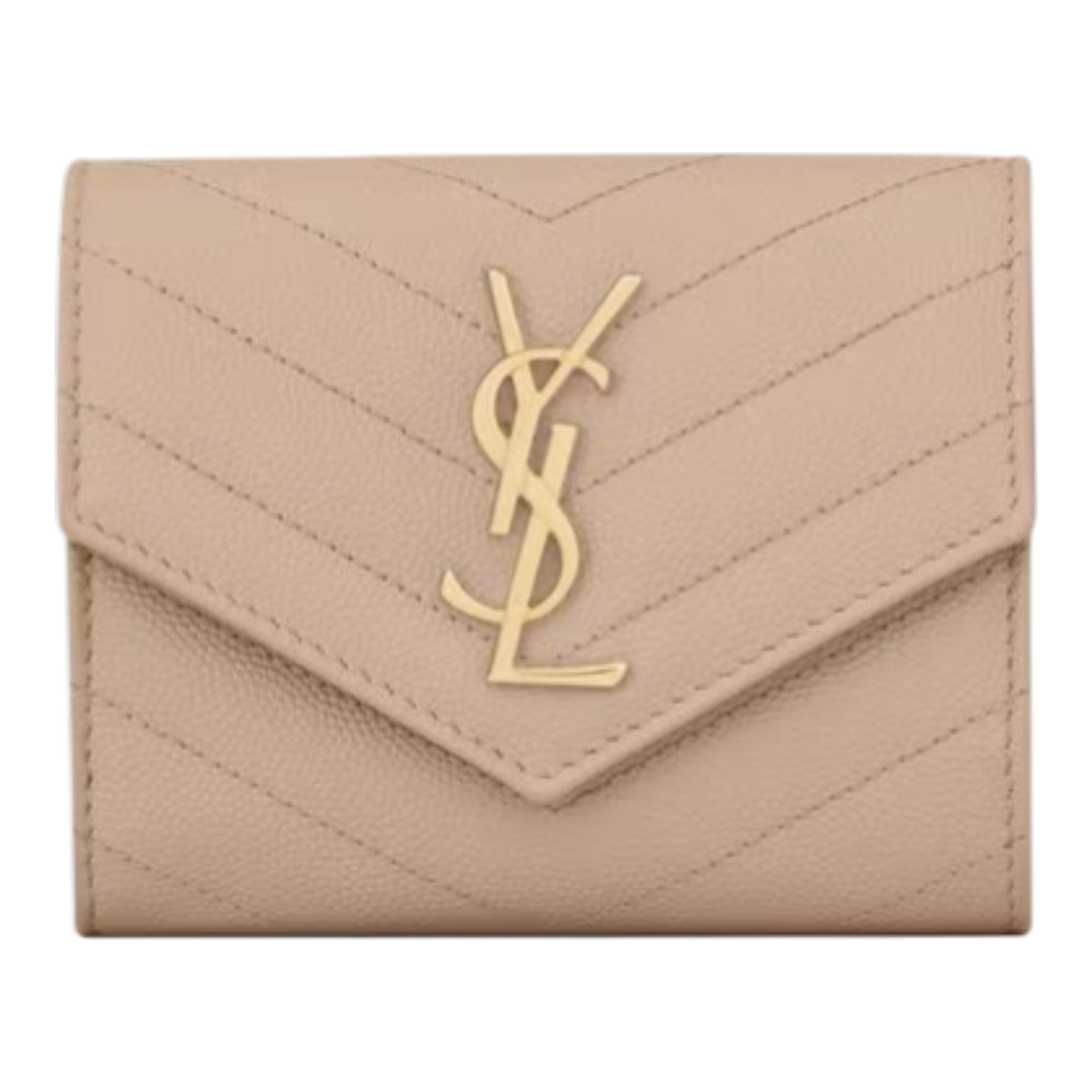 Saint Laurent Cassandre Matelassé Compact Tri-Fold Wallet in Grain de Poudre Leather