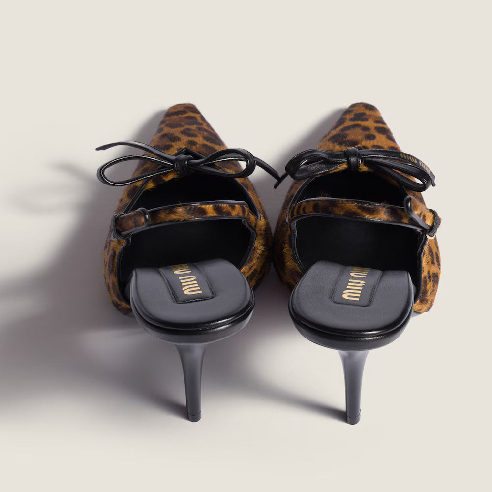 Printed Leather Slingback Pumps 105 mm Honey