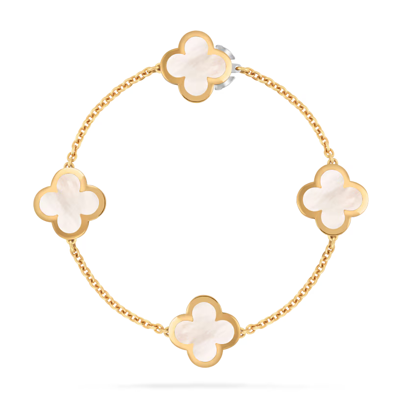 Pure Alhambra Bracelet, 4 Motifs Yellow Gold Mother-of-Pearl
