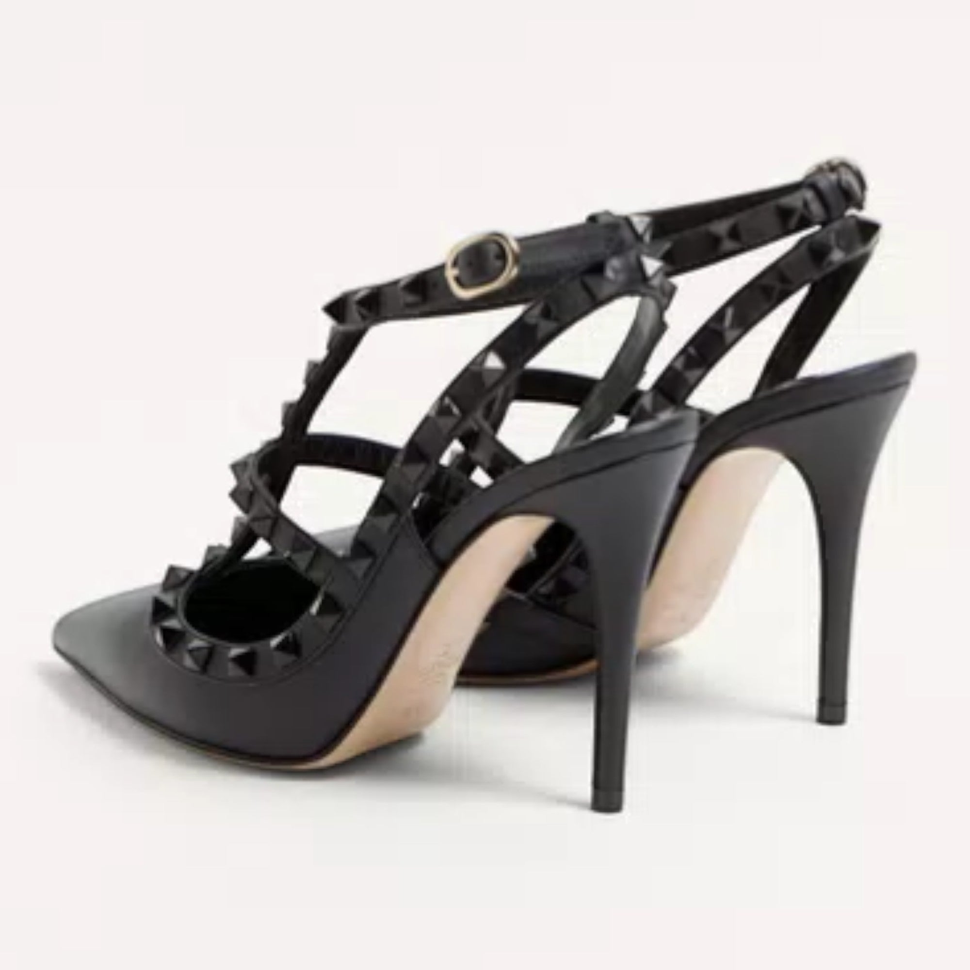 Rockstud Ankle Strap Pumps Black