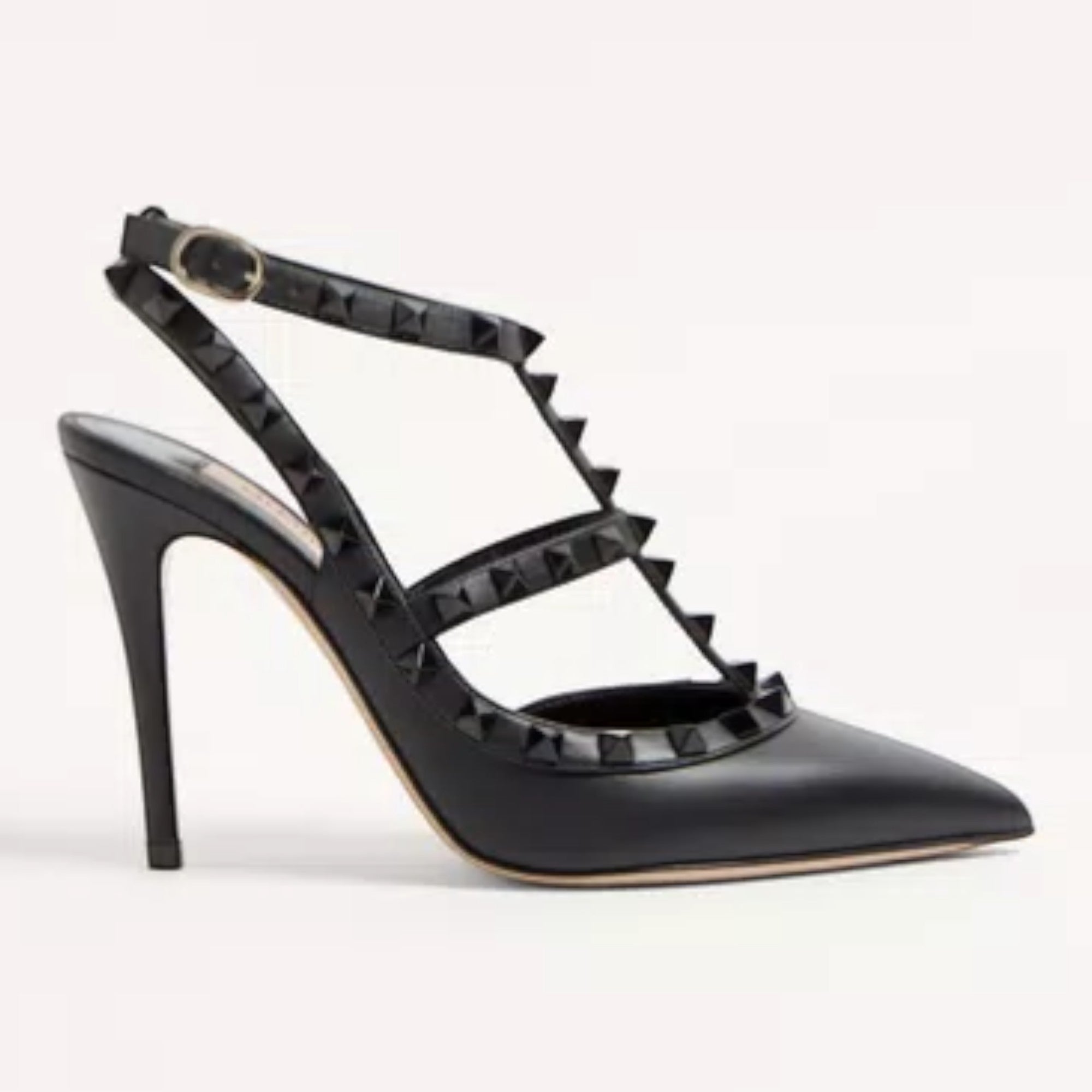 Rockstud Ankle Strap Pumps Black