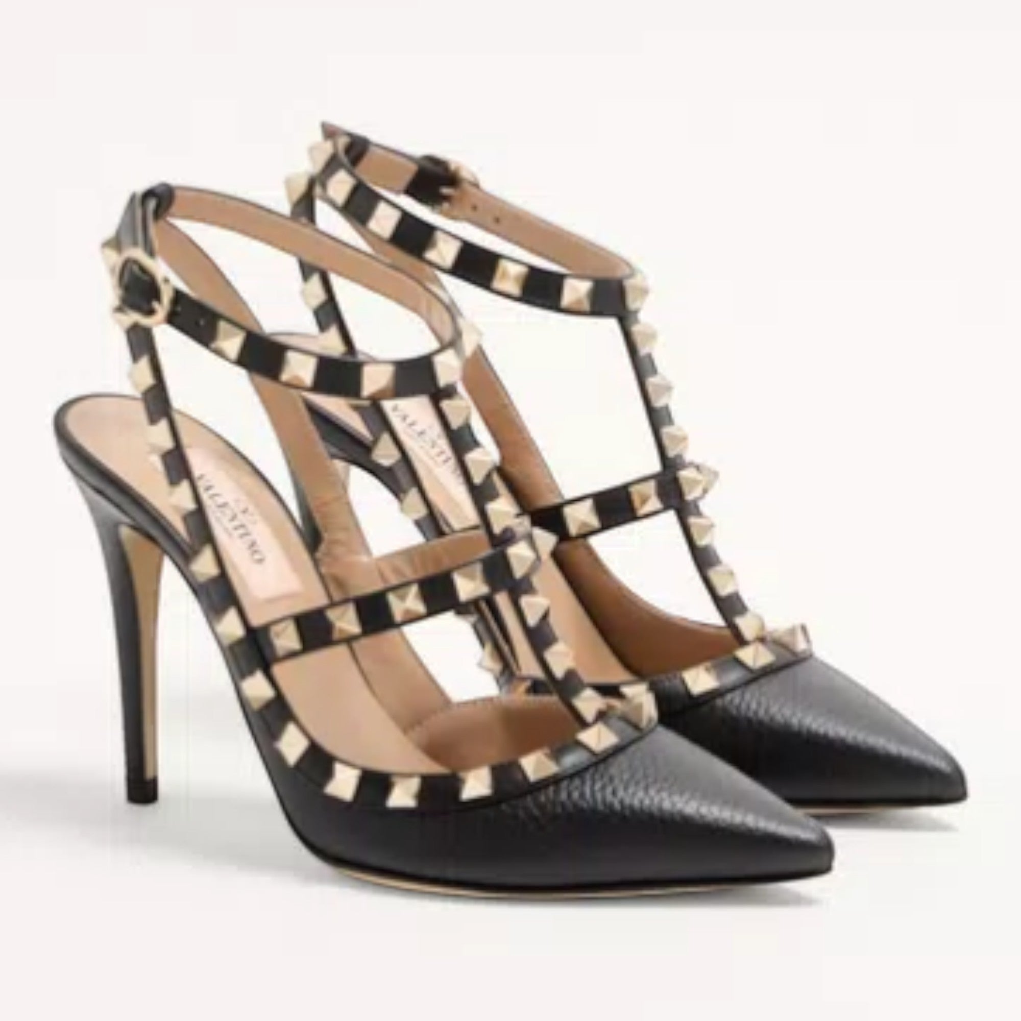Rockstud Ankle Strap Pumps Black