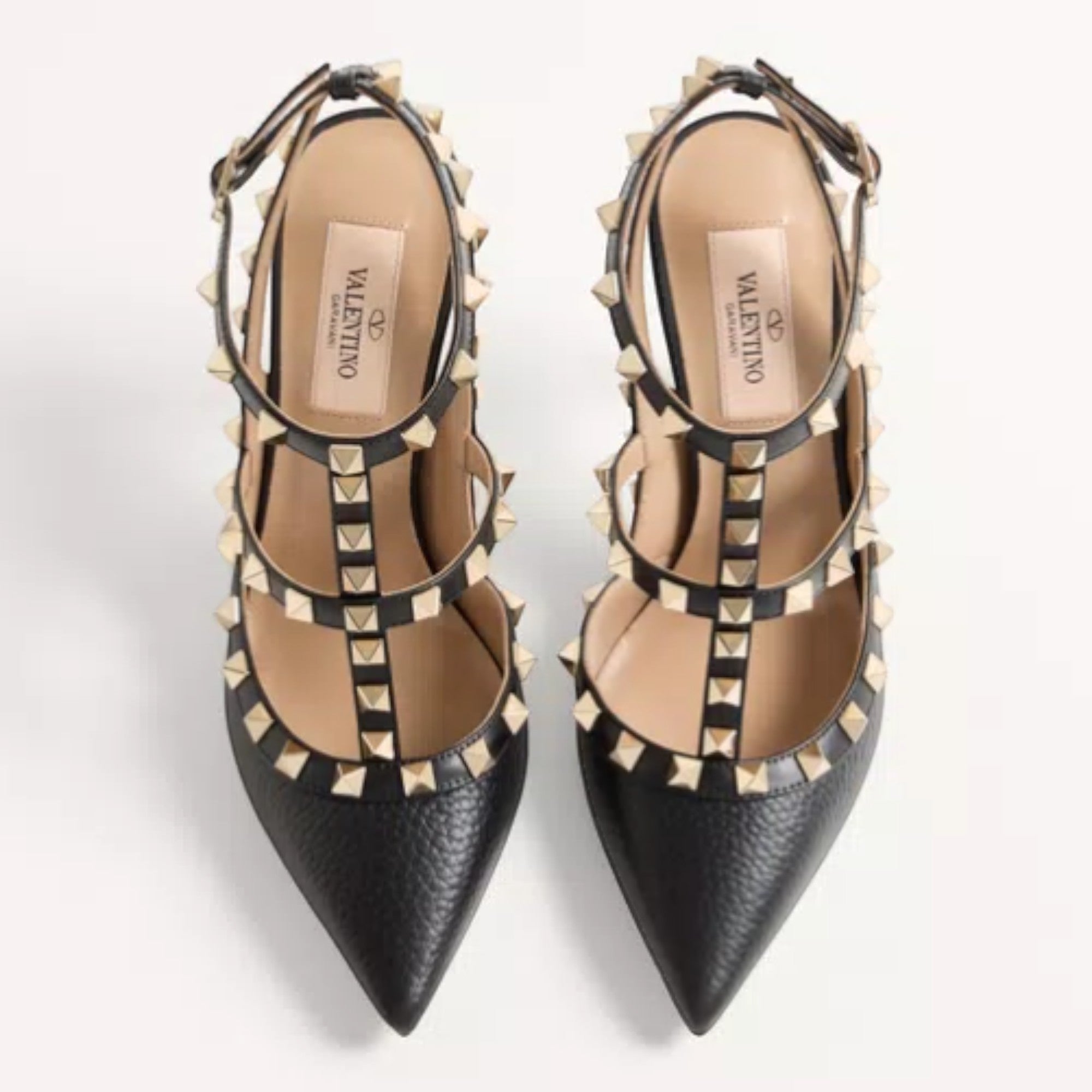 Rockstud Ankle Strap Pumps Black