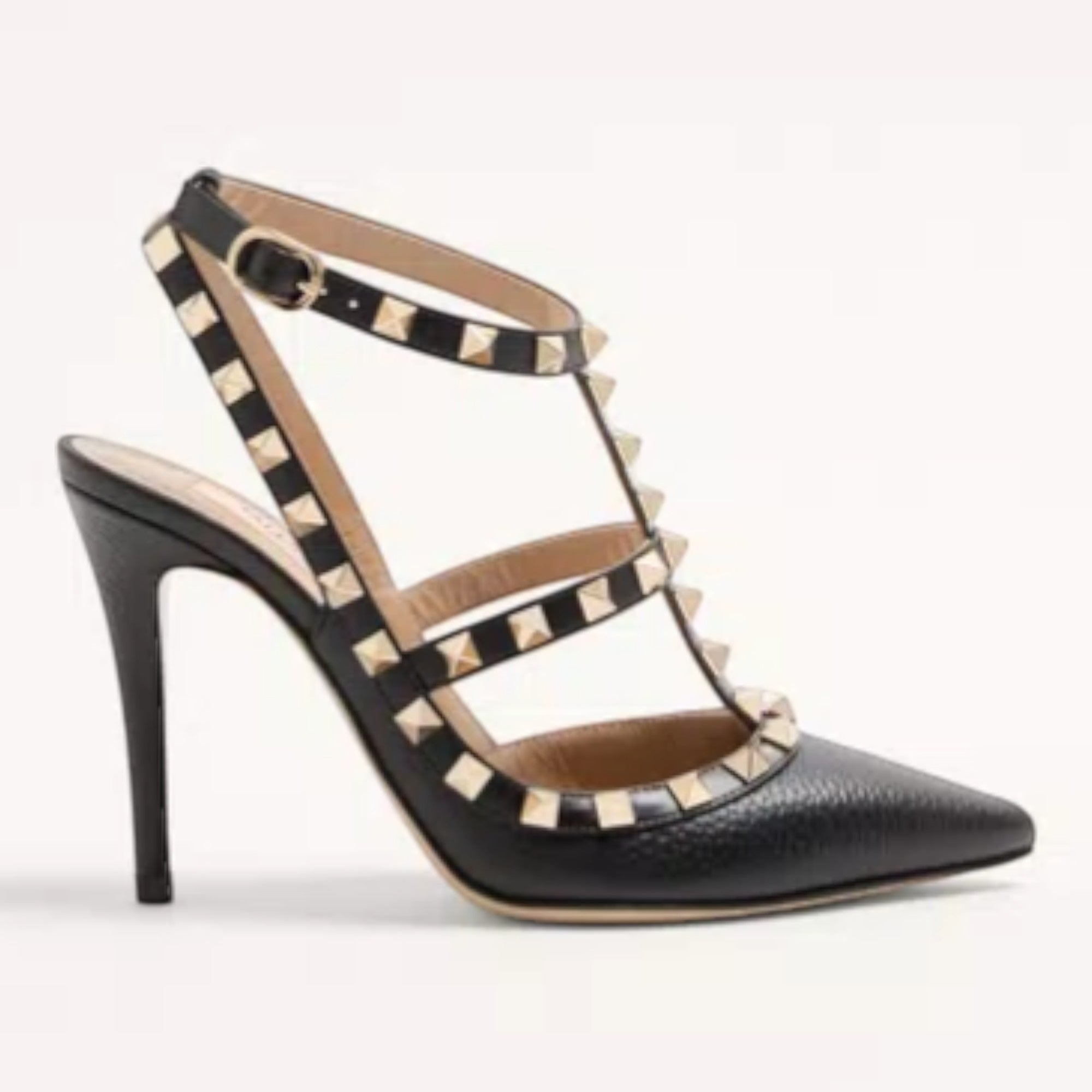 Rockstud Ankle Strap Pumps Black