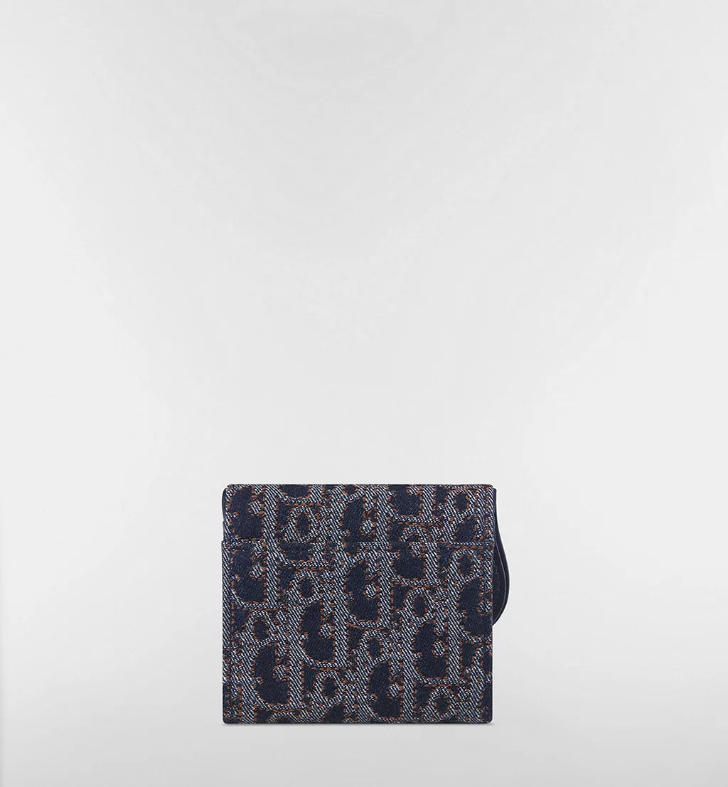 Dior Saddle Lotus Wallet in Blue and Tobacco Brown Oblique Denim
