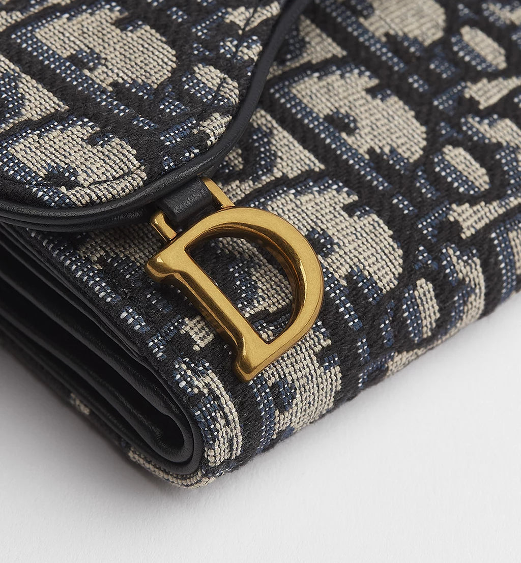 Dior Saddle Lotus Wallet in Blue Dior Oblique Jacquard